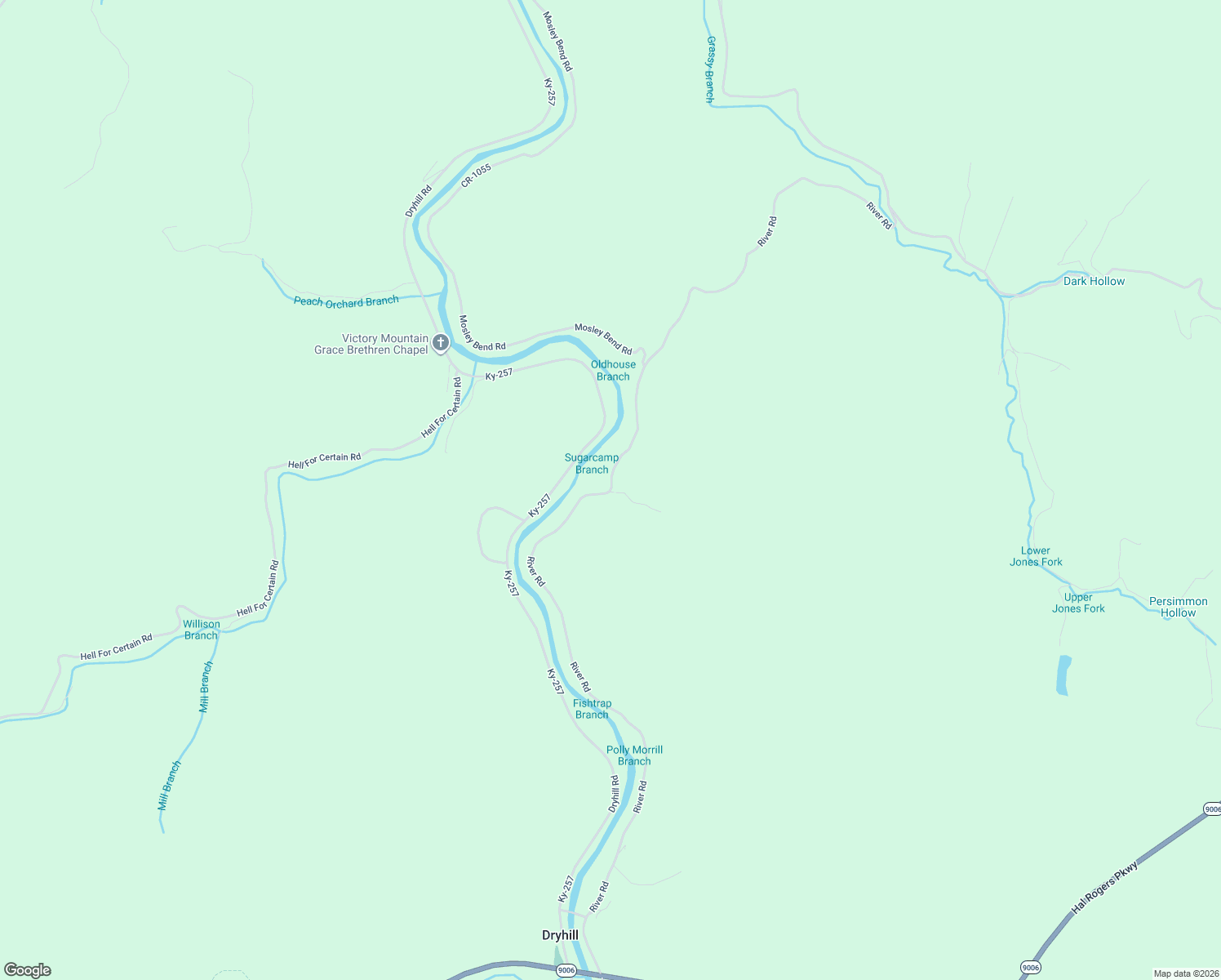 map of restaurants, bars, coffee shops, grocery stores, and more near River Road in Hyden