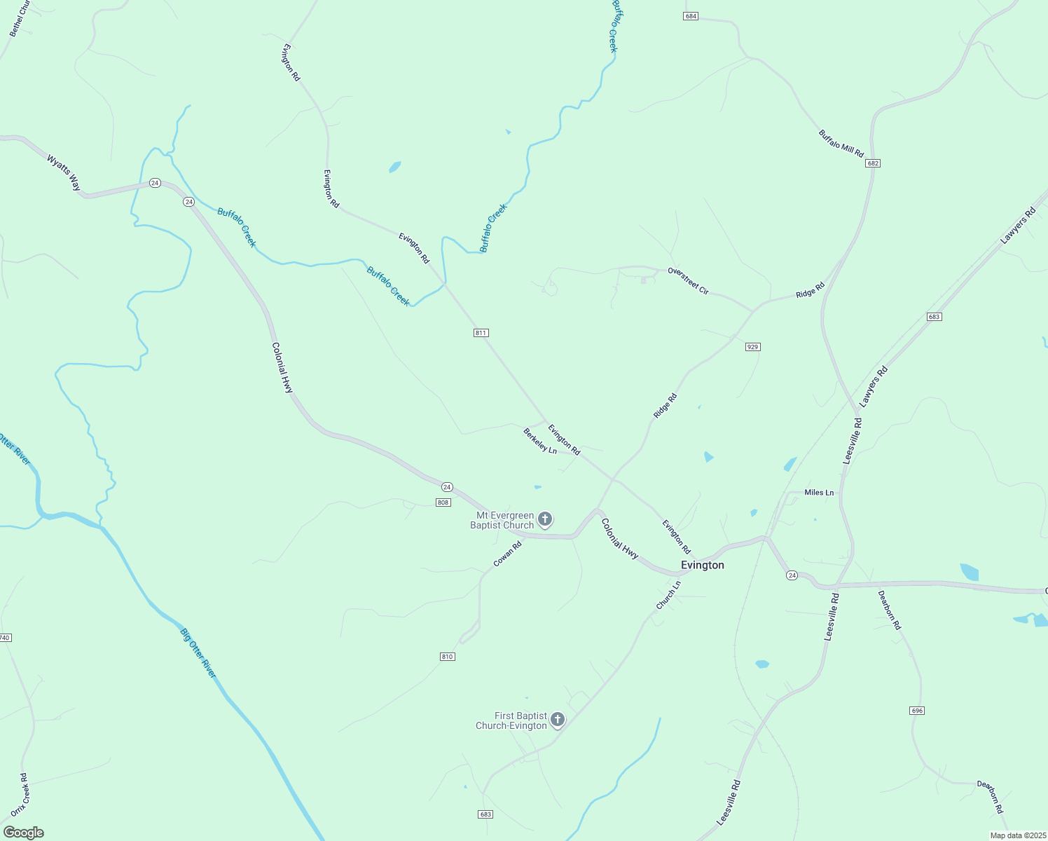 map of restaurants, bars, coffee shops, grocery stores, and more near 39 Berkeley Lane in Evington