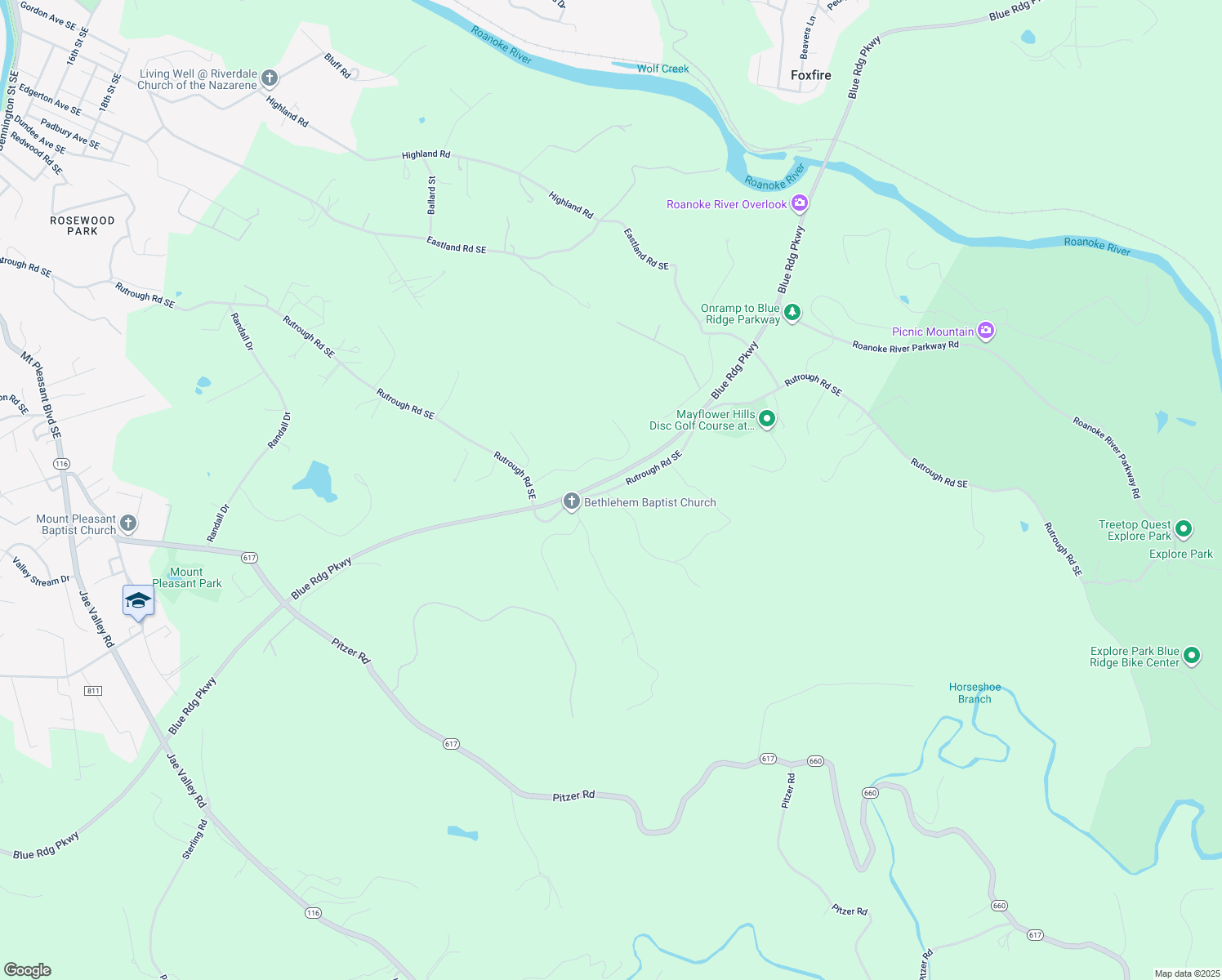 map of restaurants, bars, coffee shops, grocery stores, and more near 2937 Rutrough Road Southeast in Roanoke