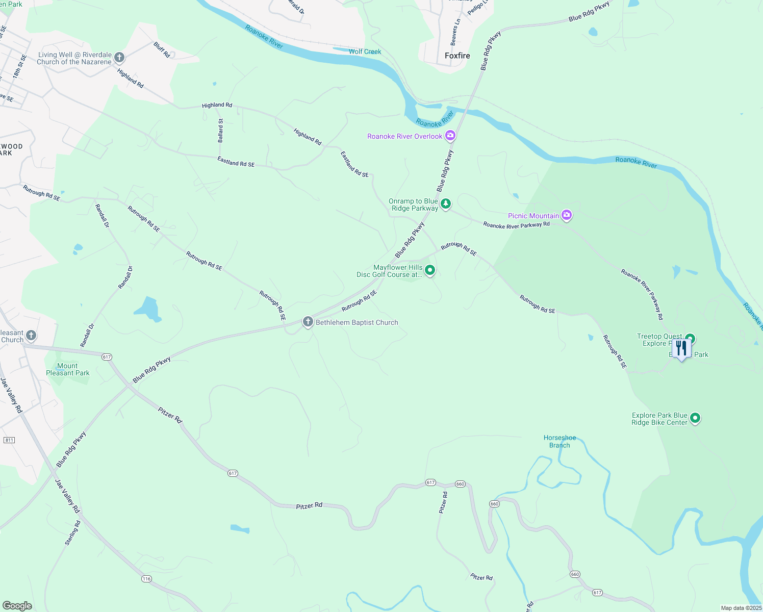 map of restaurants, bars, coffee shops, grocery stores, and more near 3246 Charleswood Road in Roanoke