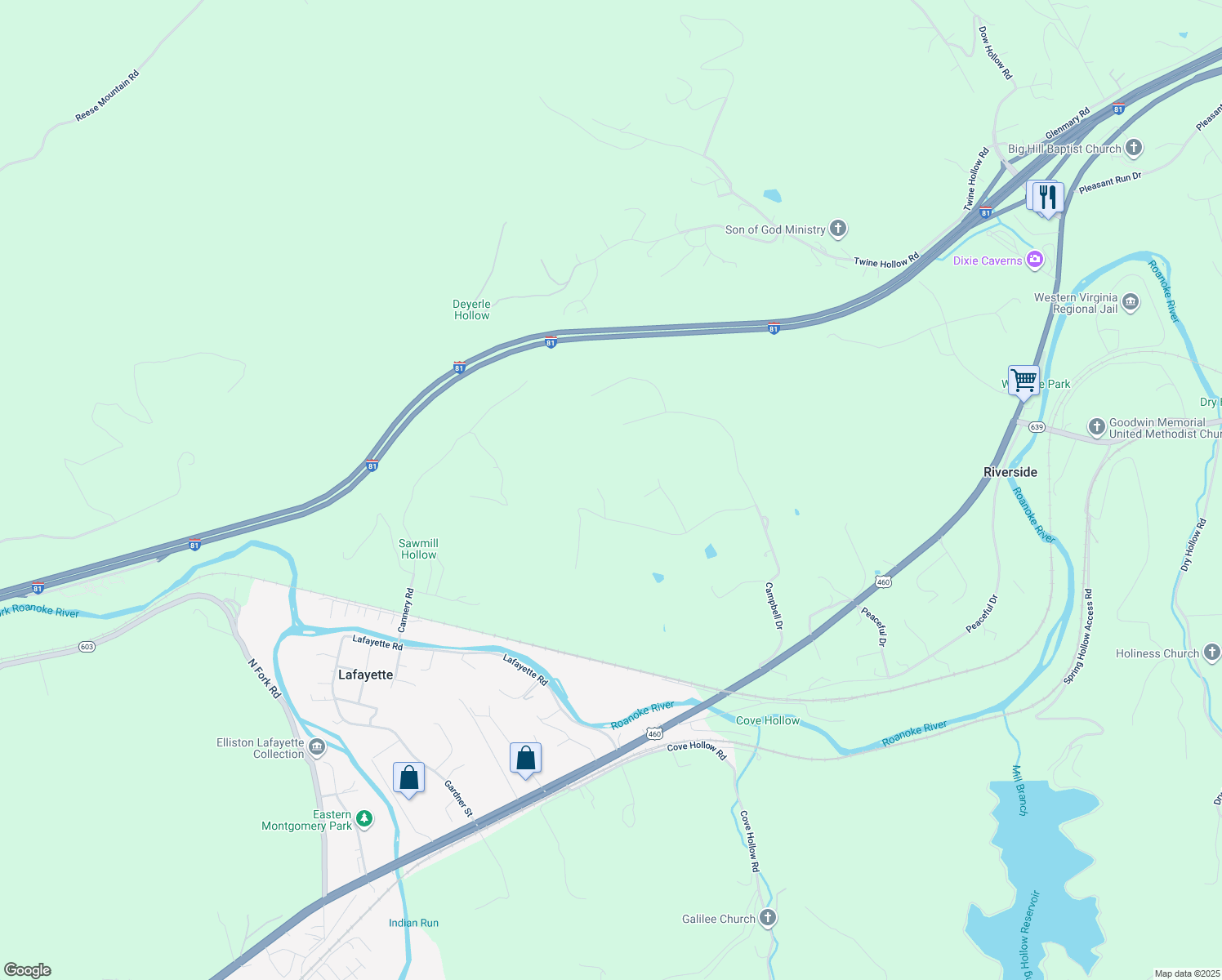 map of restaurants, bars, coffee shops, grocery stores, and more near 7091 Southerland Cir in Salem