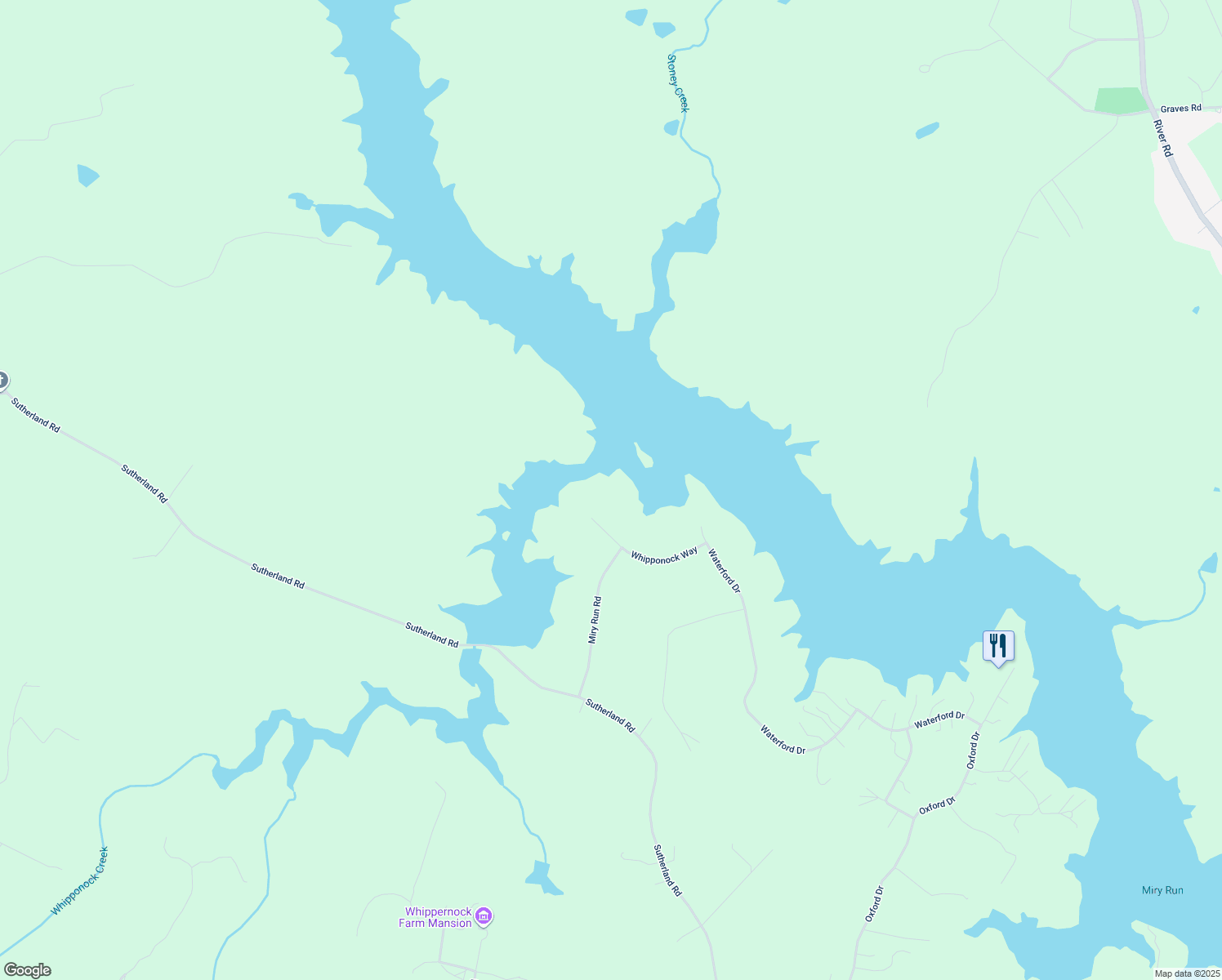 map of restaurants, bars, coffee shops, grocery stores, and more near 18124 Whipponock Way in Sutherland