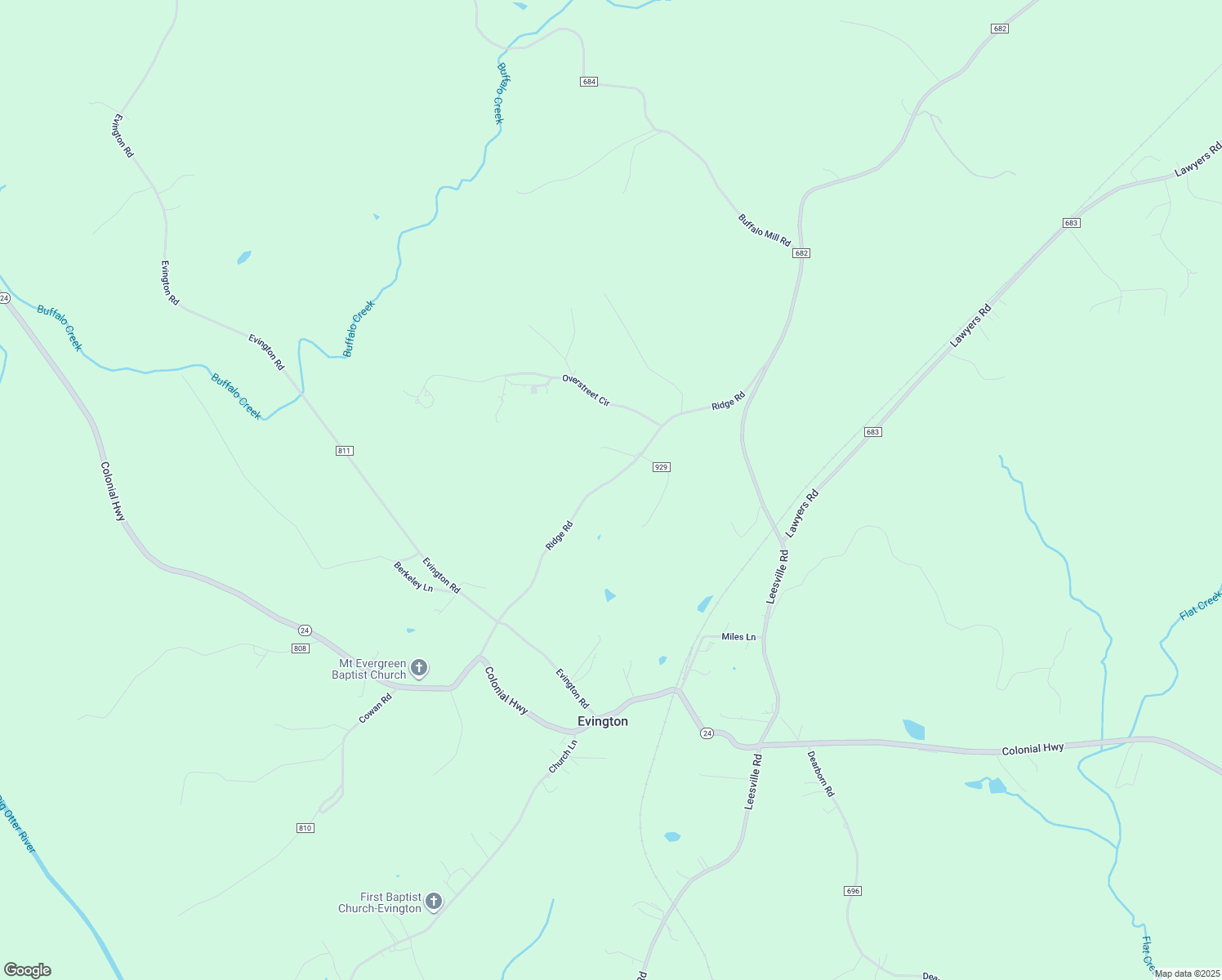 map of restaurants, bars, coffee shops, grocery stores, and more near 642 Ridge Road in Evington