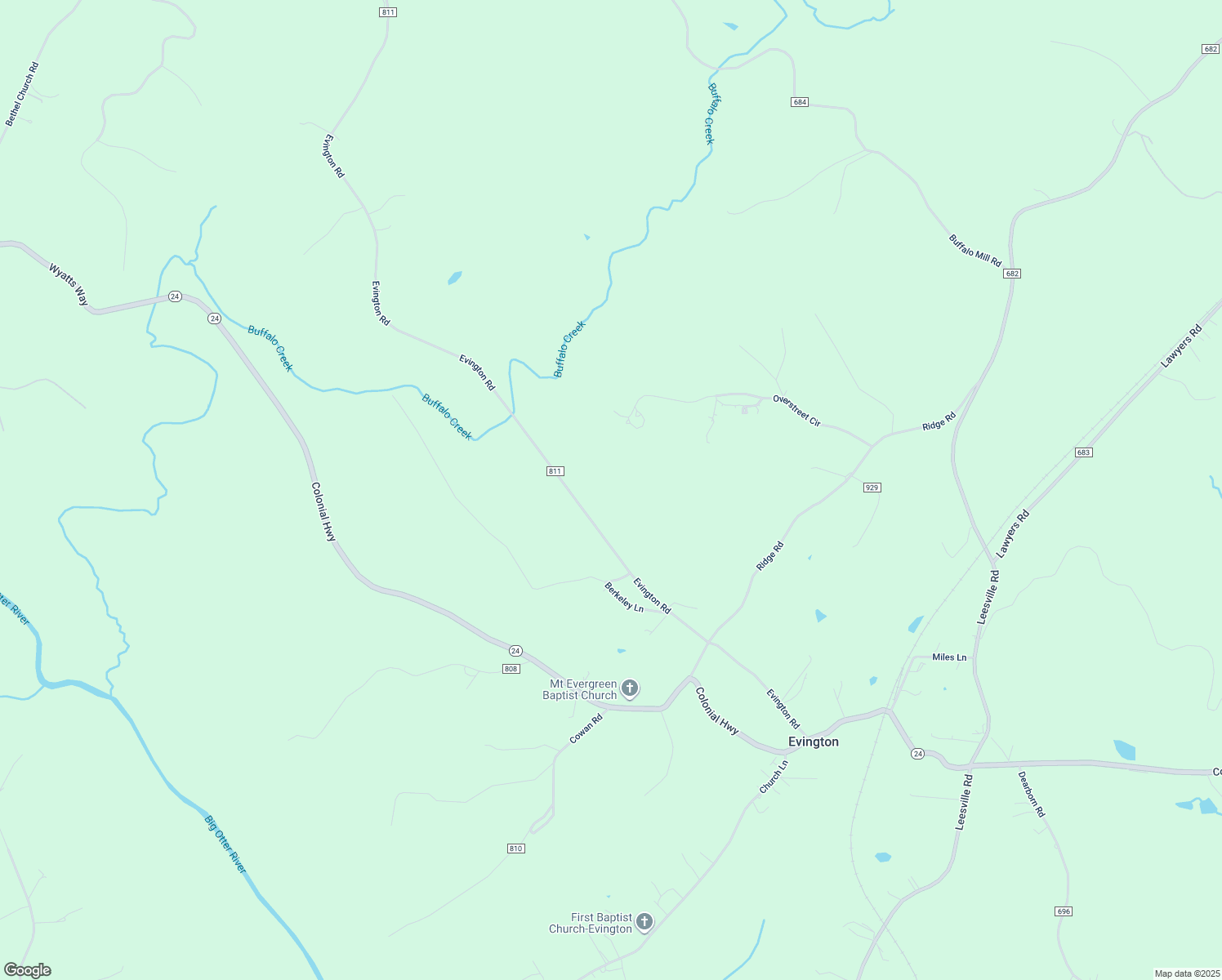 map of restaurants, bars, coffee shops, grocery stores, and more near 817 Evington Road in Evington