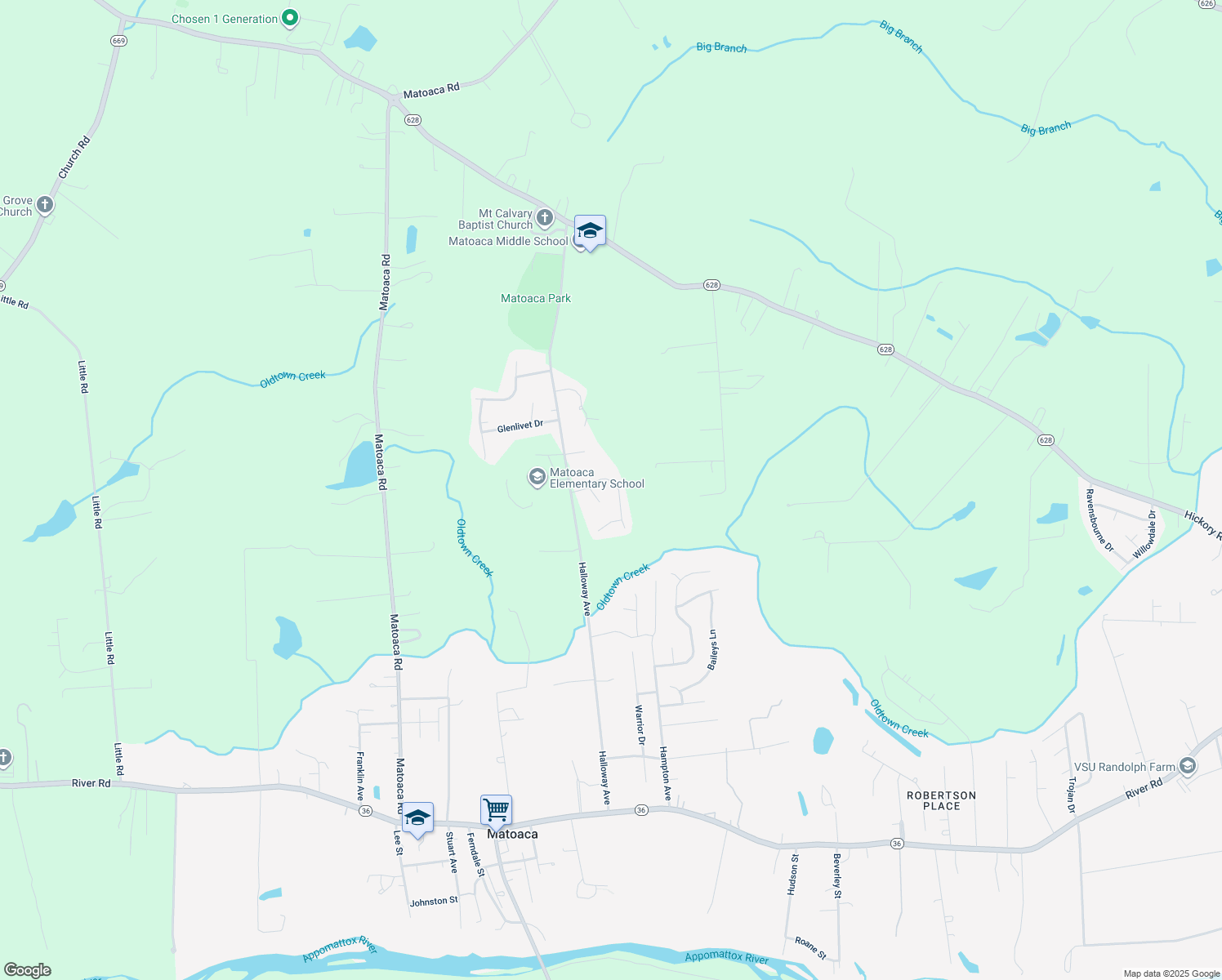 map of restaurants, bars, coffee shops, grocery stores, and more near 5925 Ferintosh Lane in Petersburg