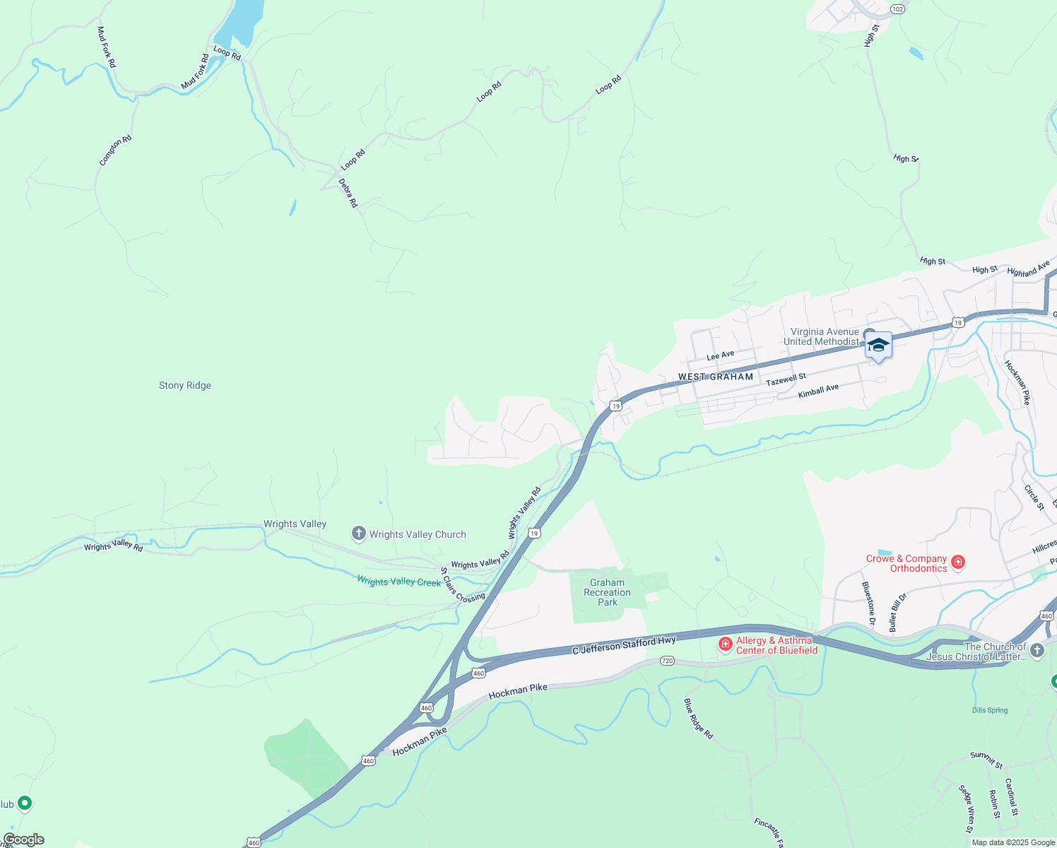 map of restaurants, bars, coffee shops, grocery stores, and more near 156 Murray Circle in Bluefield
