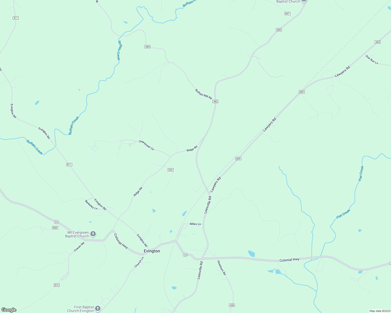 map of restaurants, bars, coffee shops, grocery stores, and more near 12420 Leesville Road in Evington