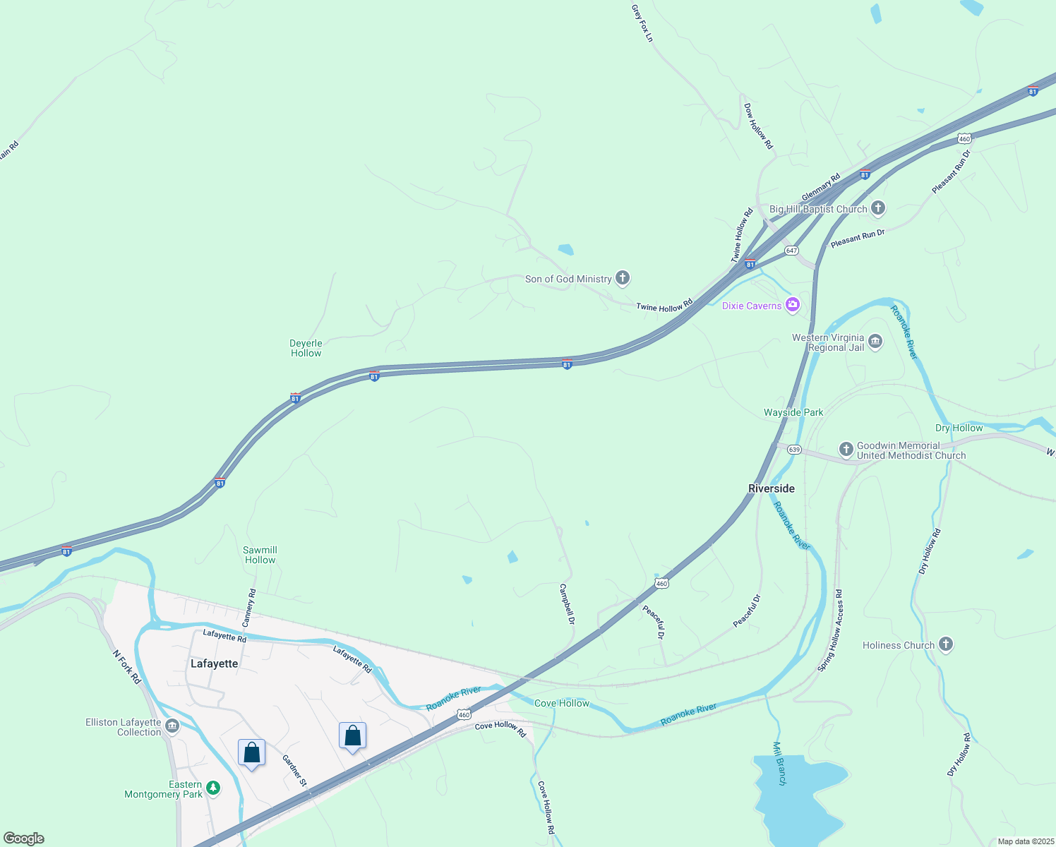 map of restaurants, bars, coffee shops, grocery stores, and more near 6927 Campbell Drive in Salem