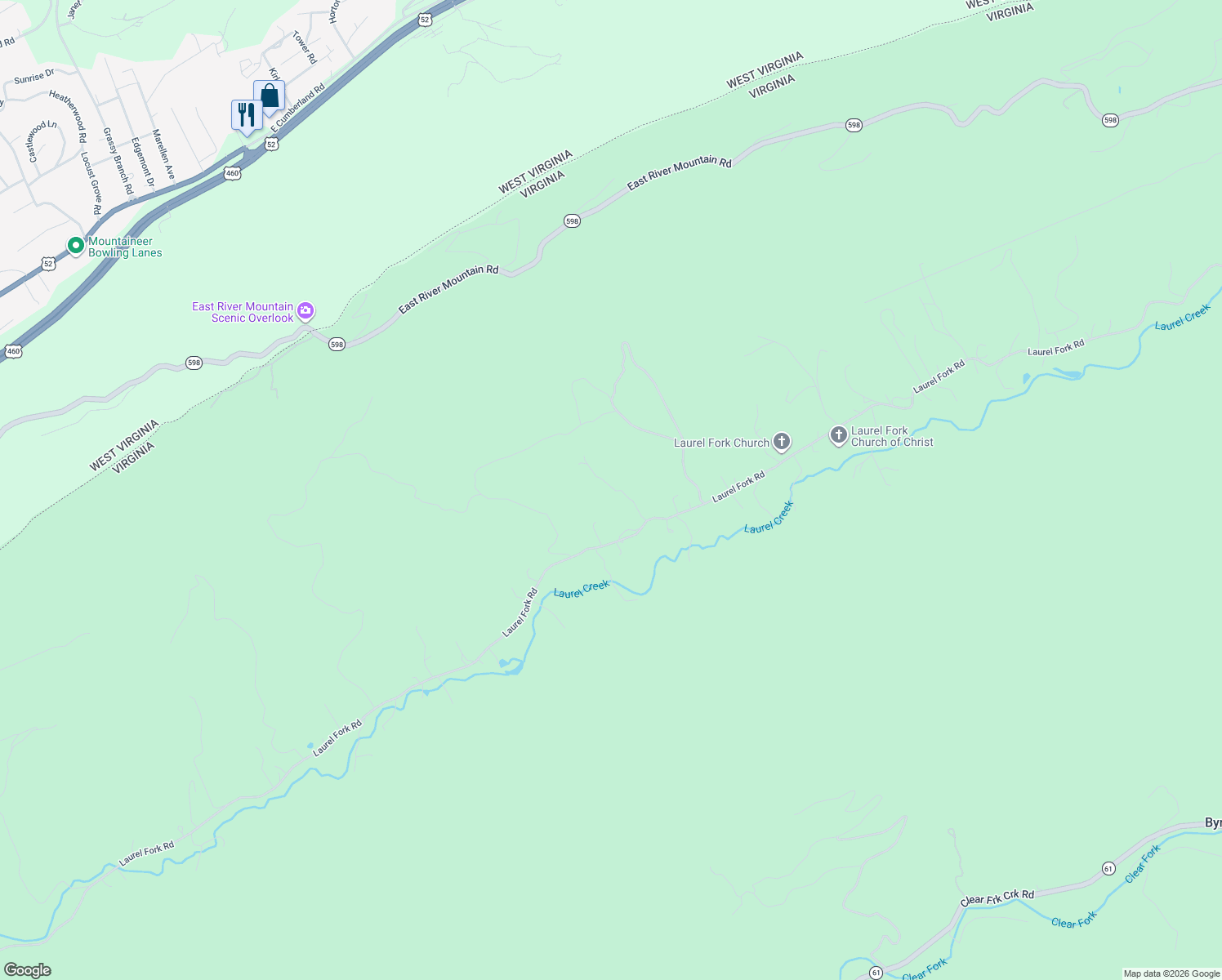 map of restaurants, bars, coffee shops, grocery stores, and more near 5349 Laurel Fork Road in Rocky Gap