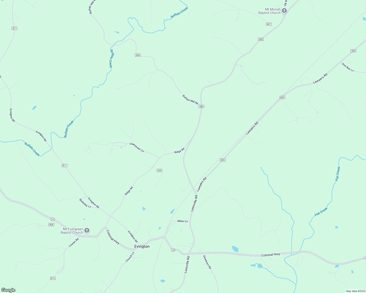 map of restaurants, bars, coffee shops, grocery stores, and more near 123 Ridge Rd in Evington
