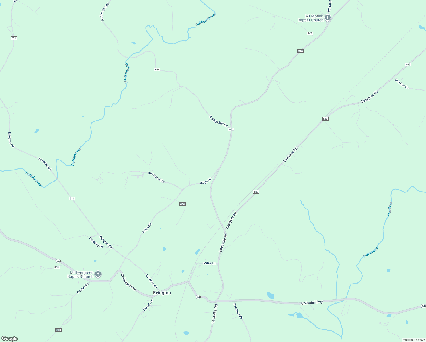 map of restaurants, bars, coffee shops, grocery stores, and more near 81 Ridge Road in Evington