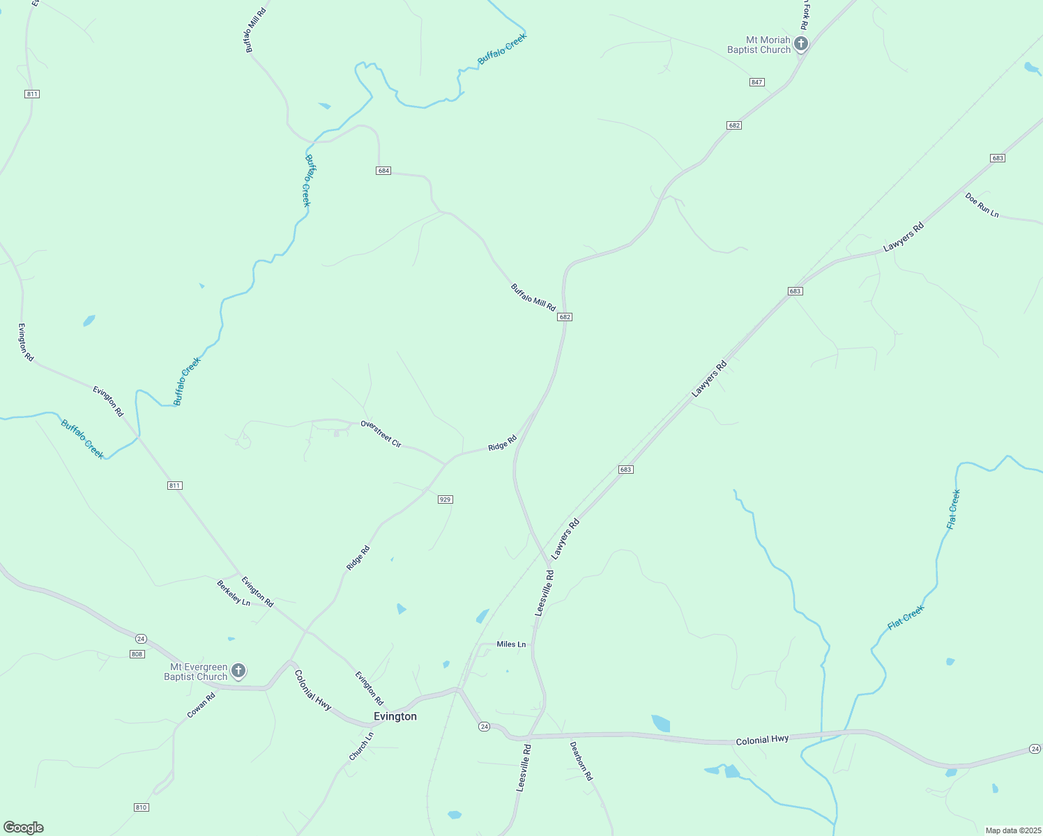 map of restaurants, bars, coffee shops, grocery stores, and more near 81 Ridge Road in Evington