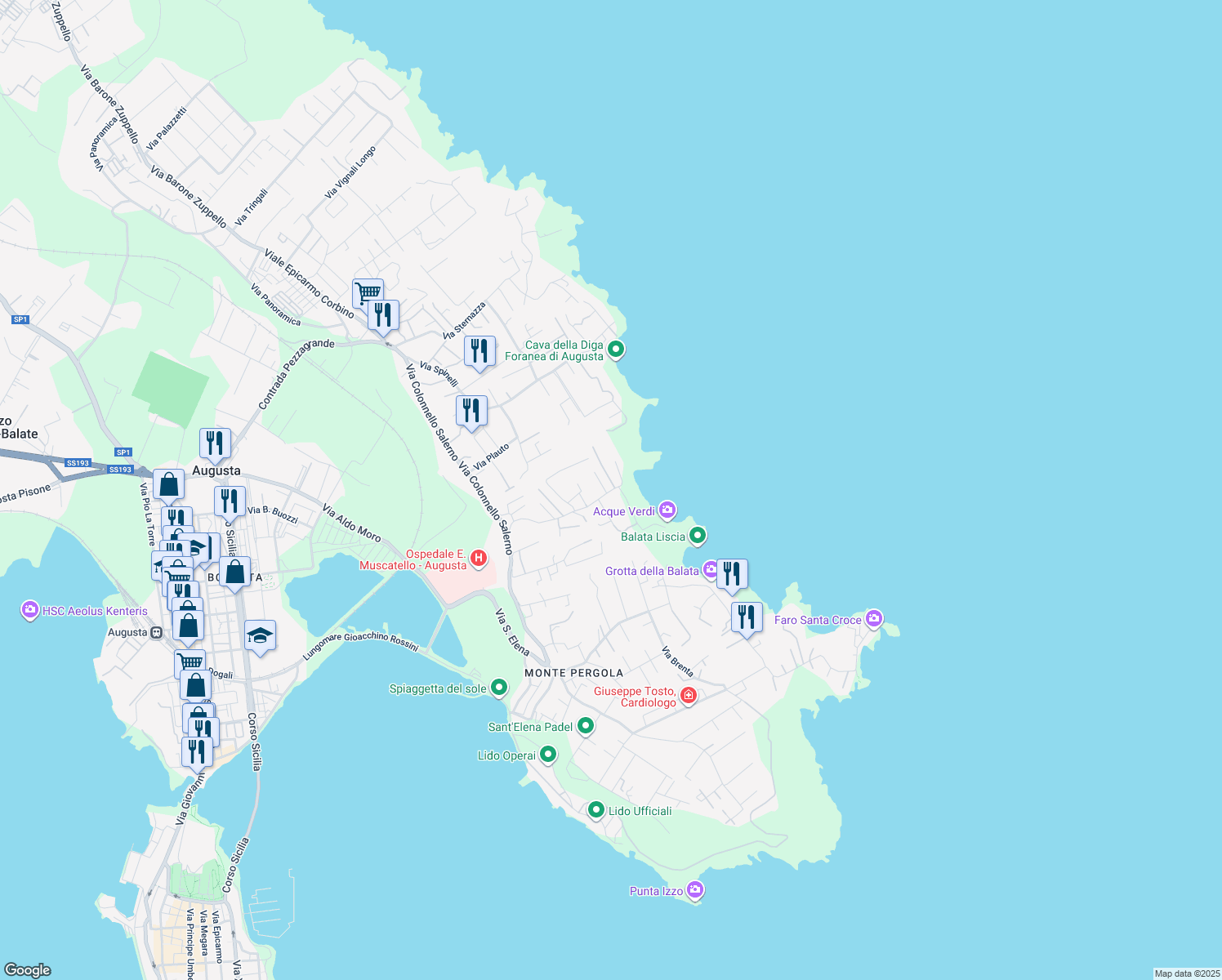 map of restaurants, bars, coffee shops, grocery stores, and more near 35 Via Serpaolo in Augusta