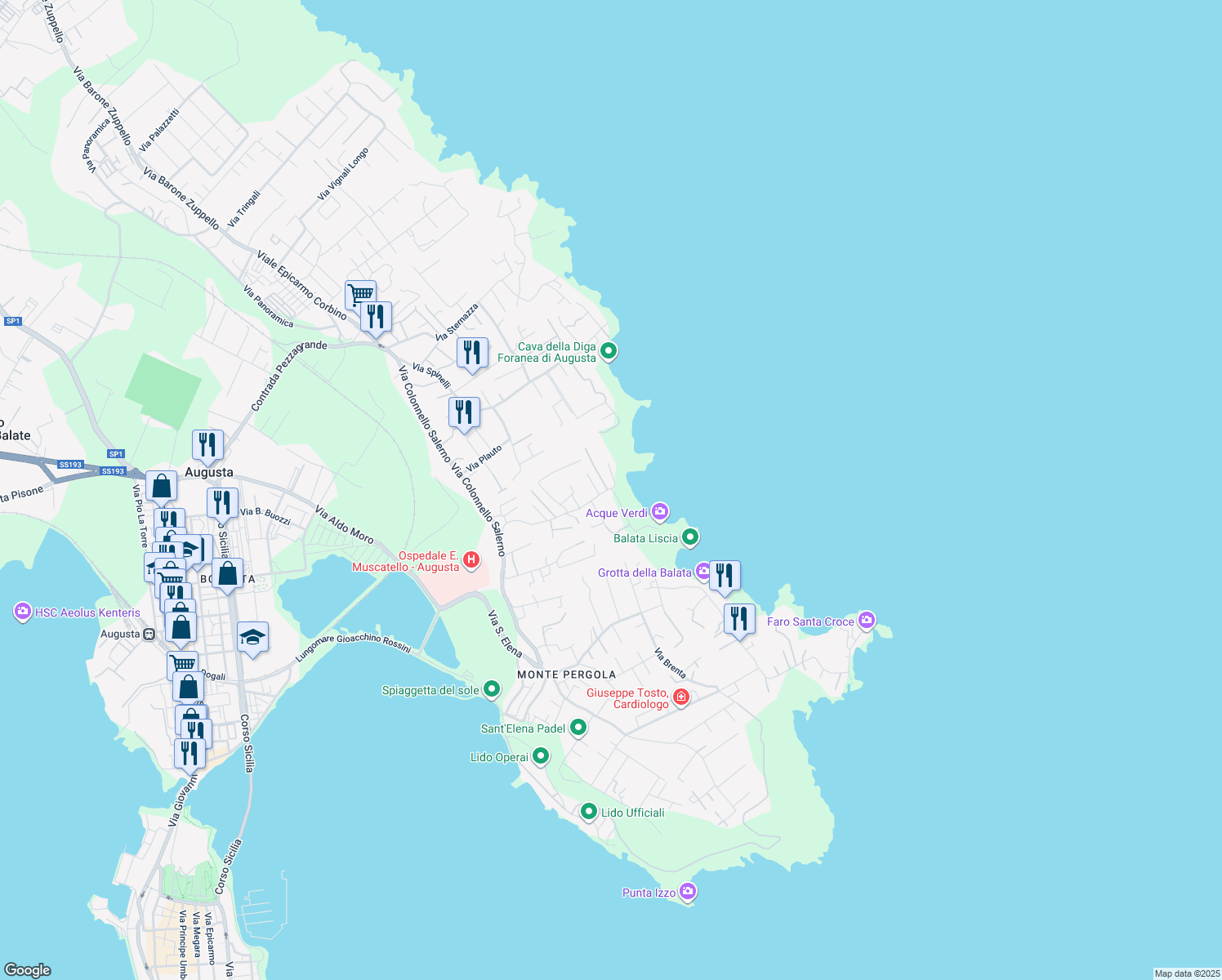 map of restaurants, bars, coffee shops, grocery stores, and more near 35 Via Serpaolo in Augusta