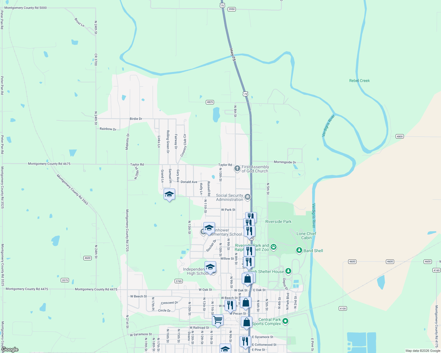 map of restaurants, bars, coffee shops, grocery stores, and more near 318 Crestview Dr in Independence