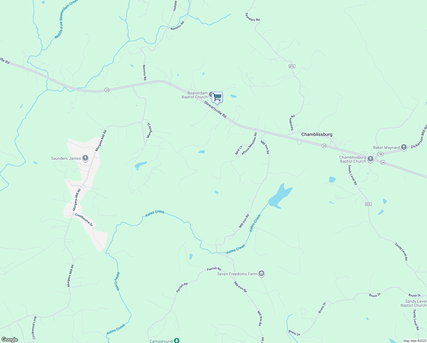 map of restaurants, bars, coffee shops, grocery stores, and more near 1087 Strawberry Hill Court in Vinton