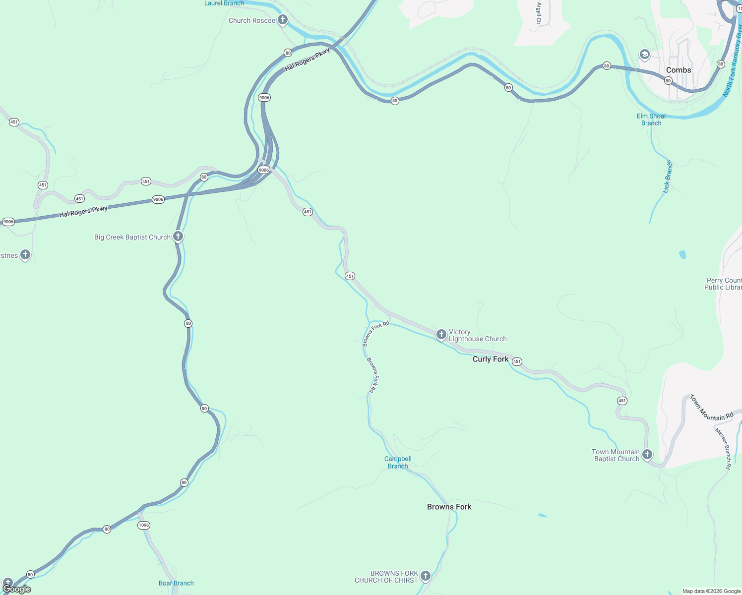 map of restaurants, bars, coffee shops, grocery stores, and more near Coates Branch Road in Hazard