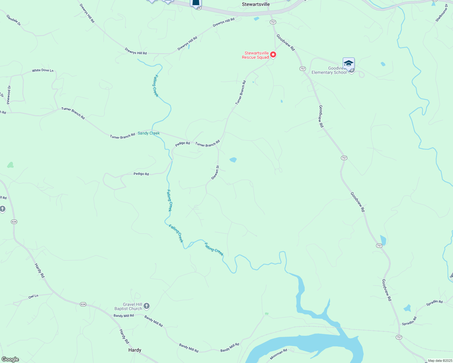 map of restaurants, bars, coffee shops, grocery stores, and more near 106 Byrnes Street in Goodview