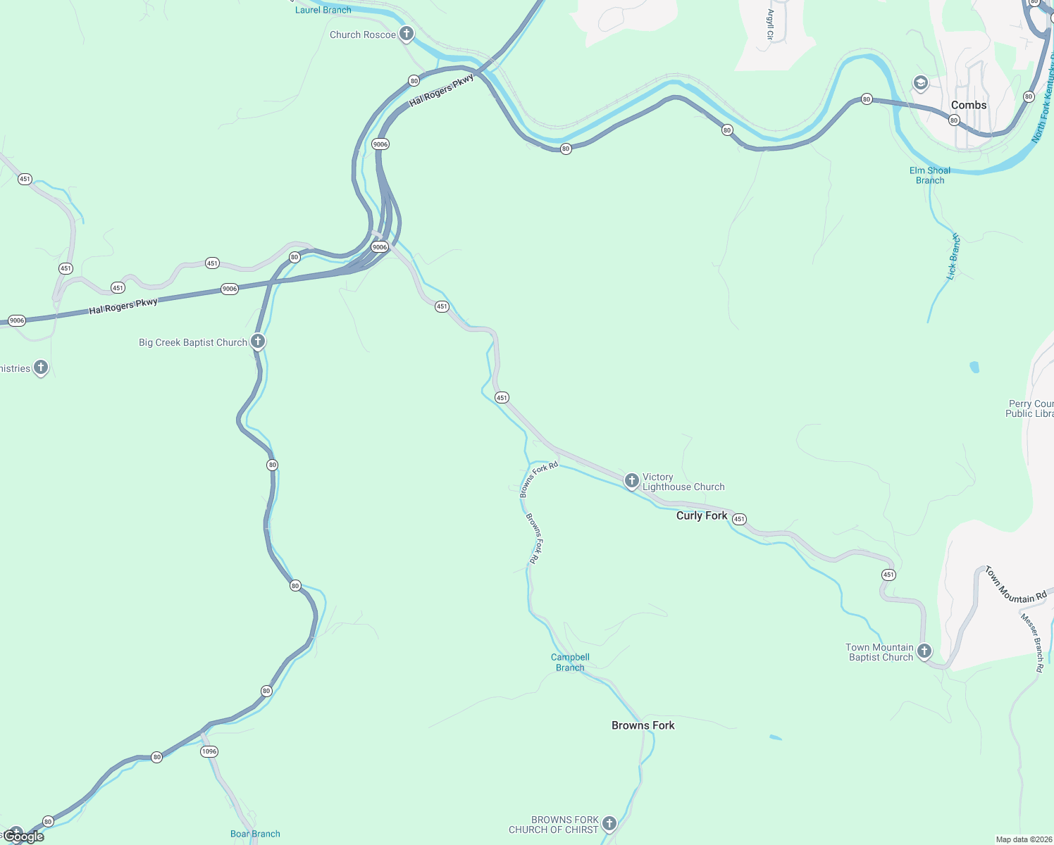 map of restaurants, bars, coffee shops, grocery stores, and more near Coates Branch Road in Hazard
