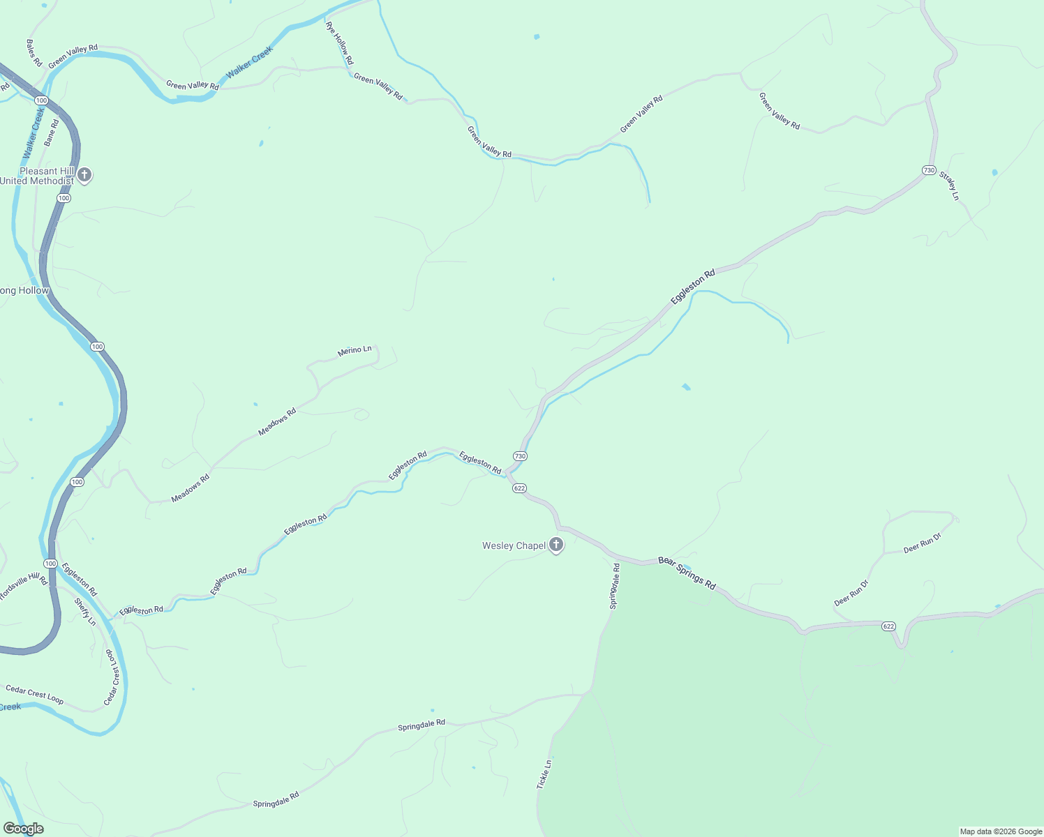 map of restaurants, bars, coffee shops, grocery stores, and more near 108 Up the Hollow Road in Eggleston