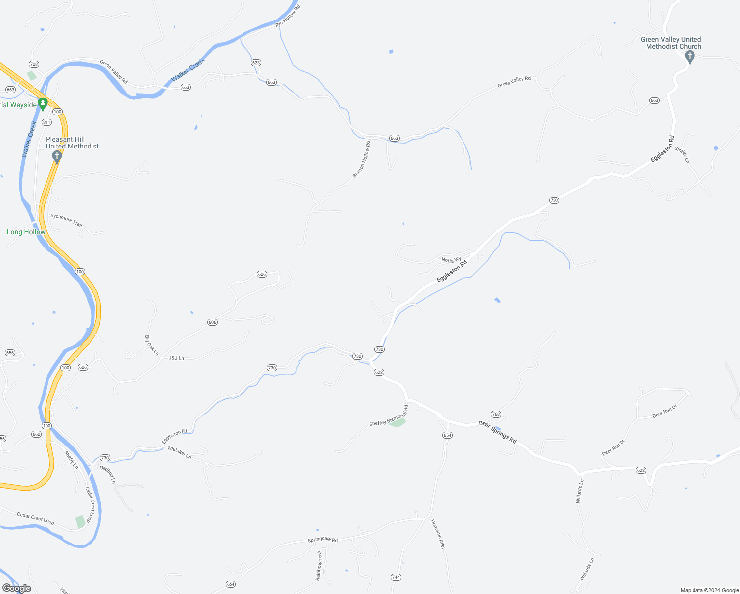 map of restaurants, bars, coffee shops, grocery stores, and more near 108-198 Up the Hollow Road in Pearisburg