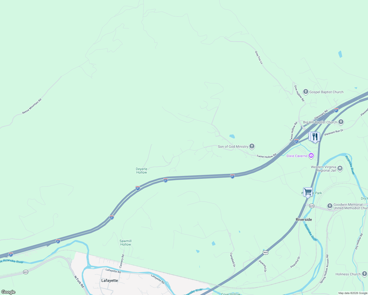 map of restaurants, bars, coffee shops, grocery stores, and more near 6311 Meacham Rd in Salem