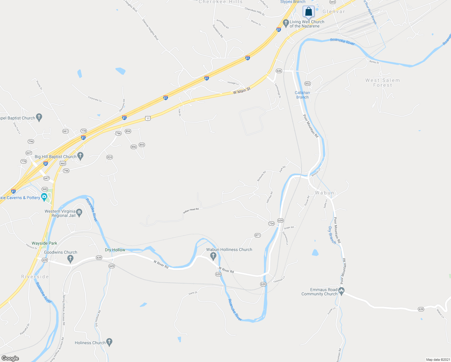 map of restaurants, bars, coffee shops, grocery stores, and more near 4875 Bohon Hollow Road in Salem