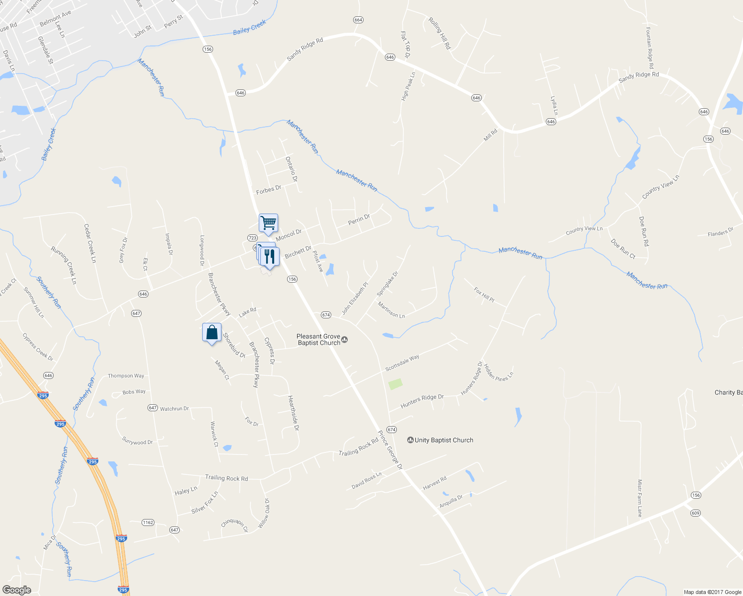 map of restaurants, bars, coffee shops, grocery stores, and more near 7226 Springlake Drive in Prince George