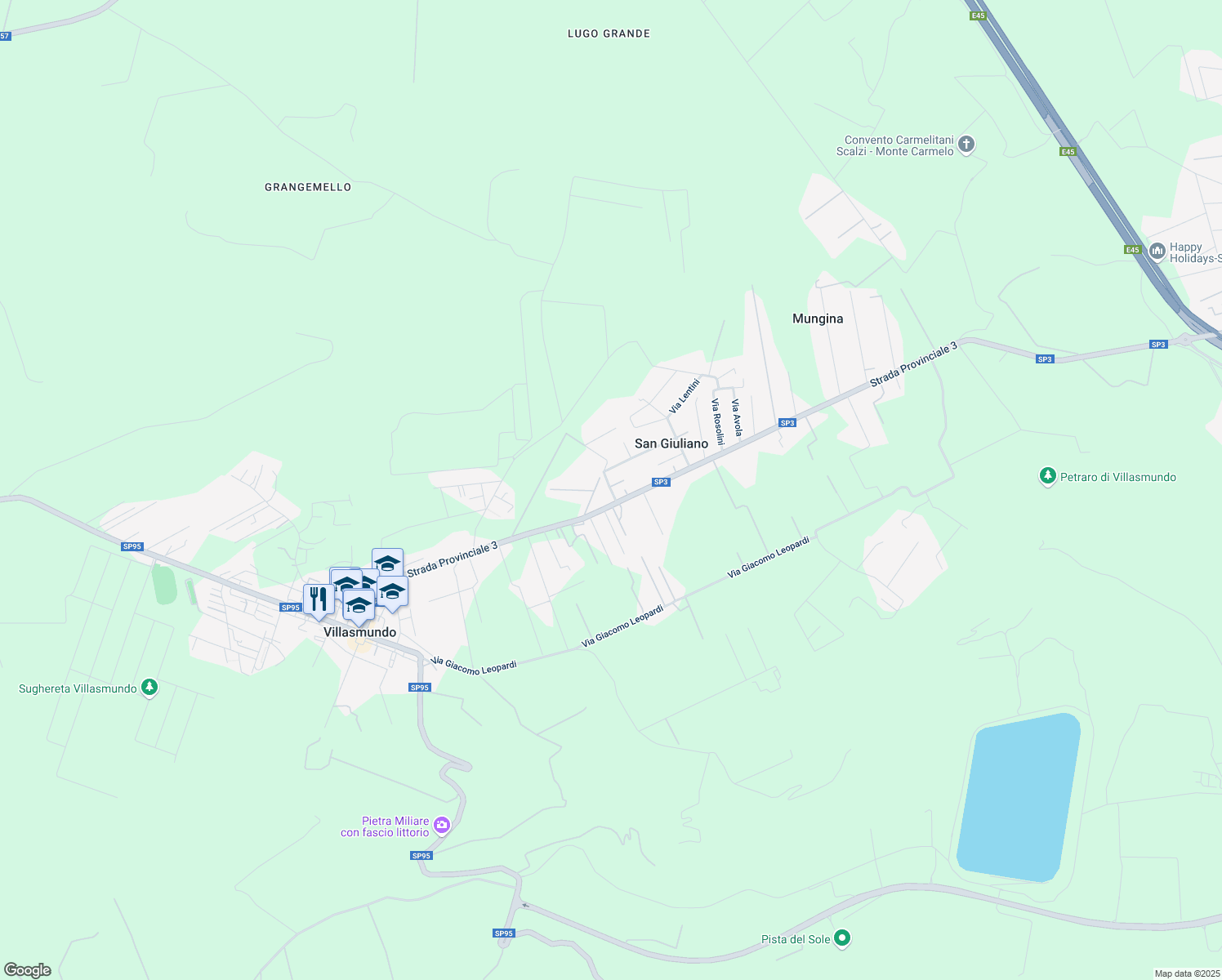 map of restaurants, bars, coffee shops, grocery stores, and more near 4 Via Marzamemi in San Giuliano