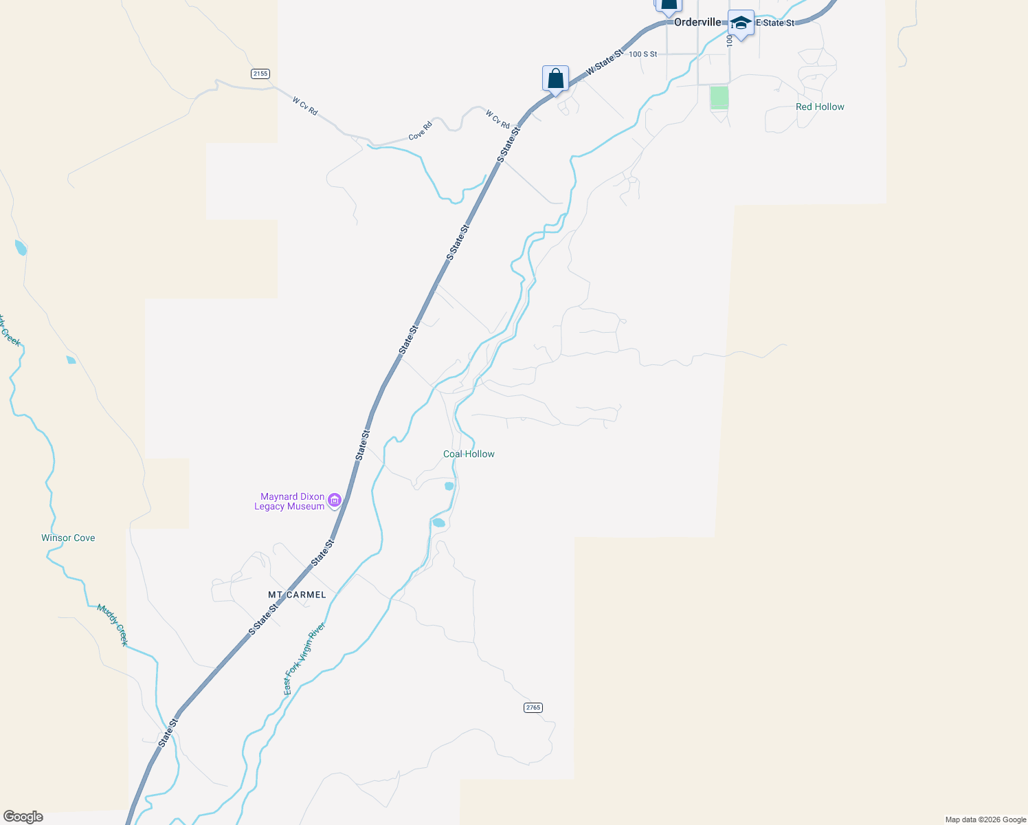 map of restaurants, bars, coffee shops, grocery stores, and more near 618 W. Cedar Drive in Orderville