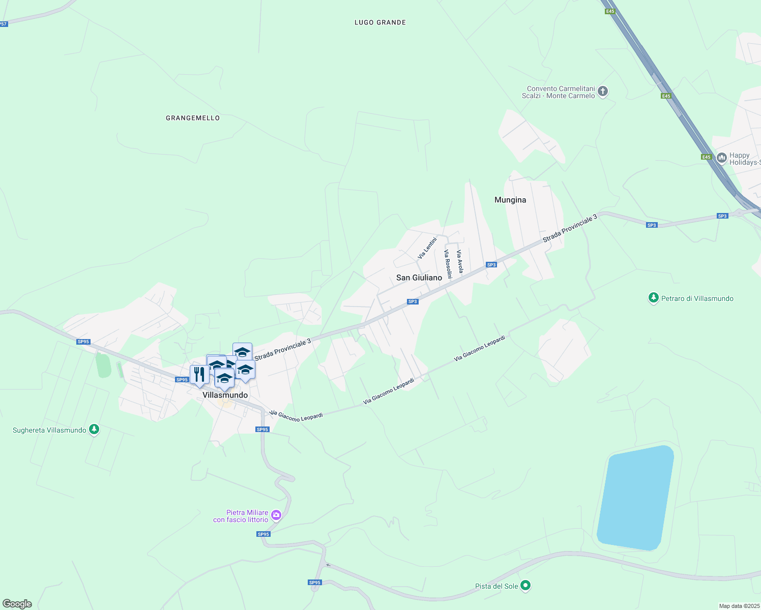 map of restaurants, bars, coffee shops, grocery stores, and more near 4 Via Marzamemi in San Giuliano