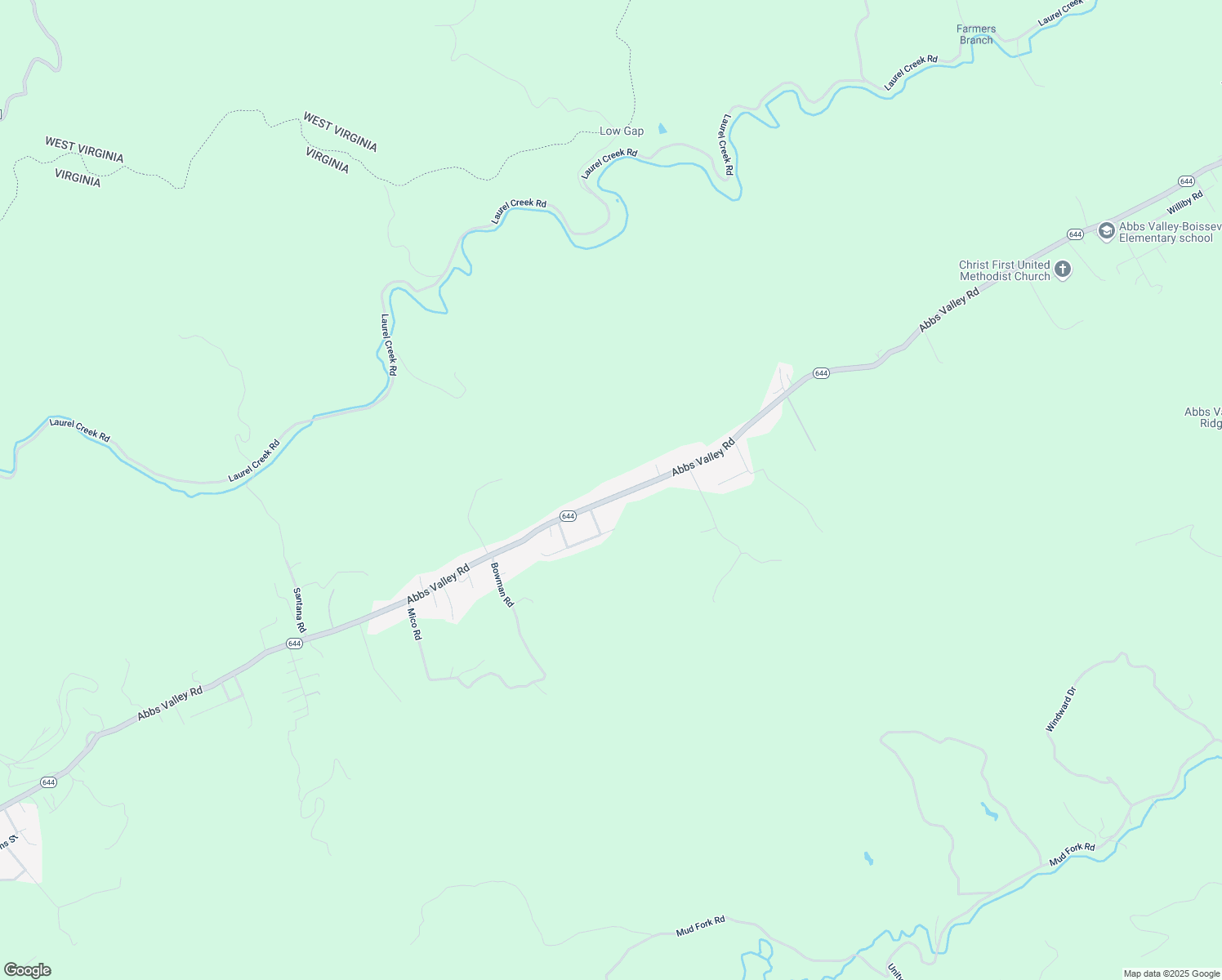 map of restaurants, bars, coffee shops, grocery stores, and more near 5829 Abbs Valley Road in Bluefield
