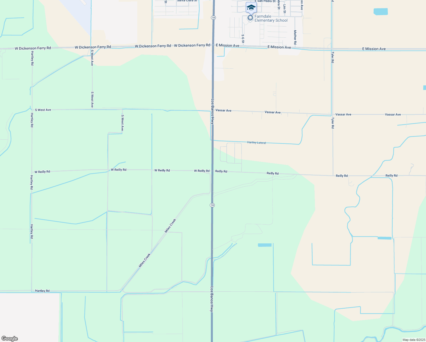 map of restaurants, bars, coffee shops, grocery stores, and more near 1 Reilly Road in Merced