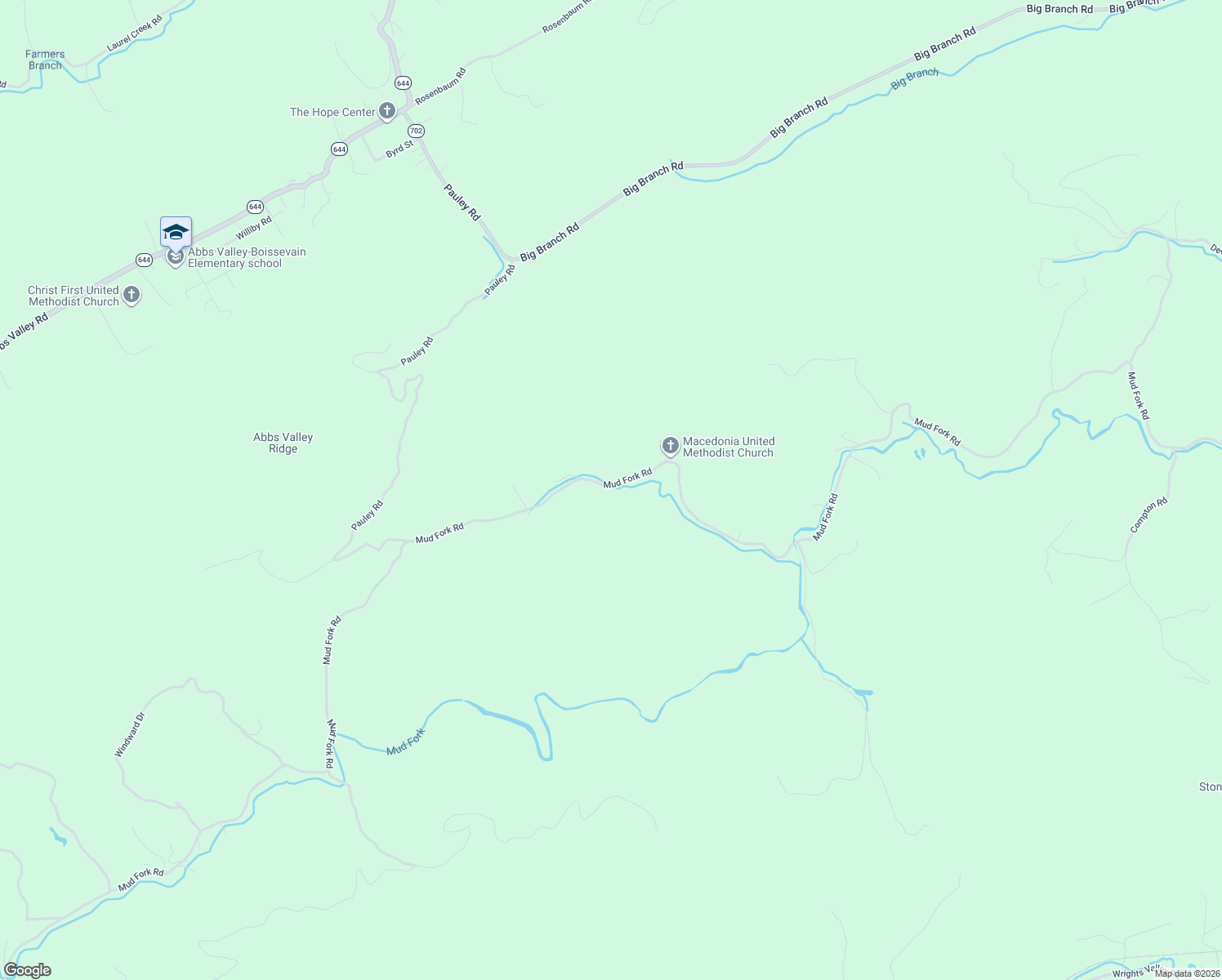 map of restaurants, bars, coffee shops, grocery stores, and more near Mud Fork Road in Falls Mills