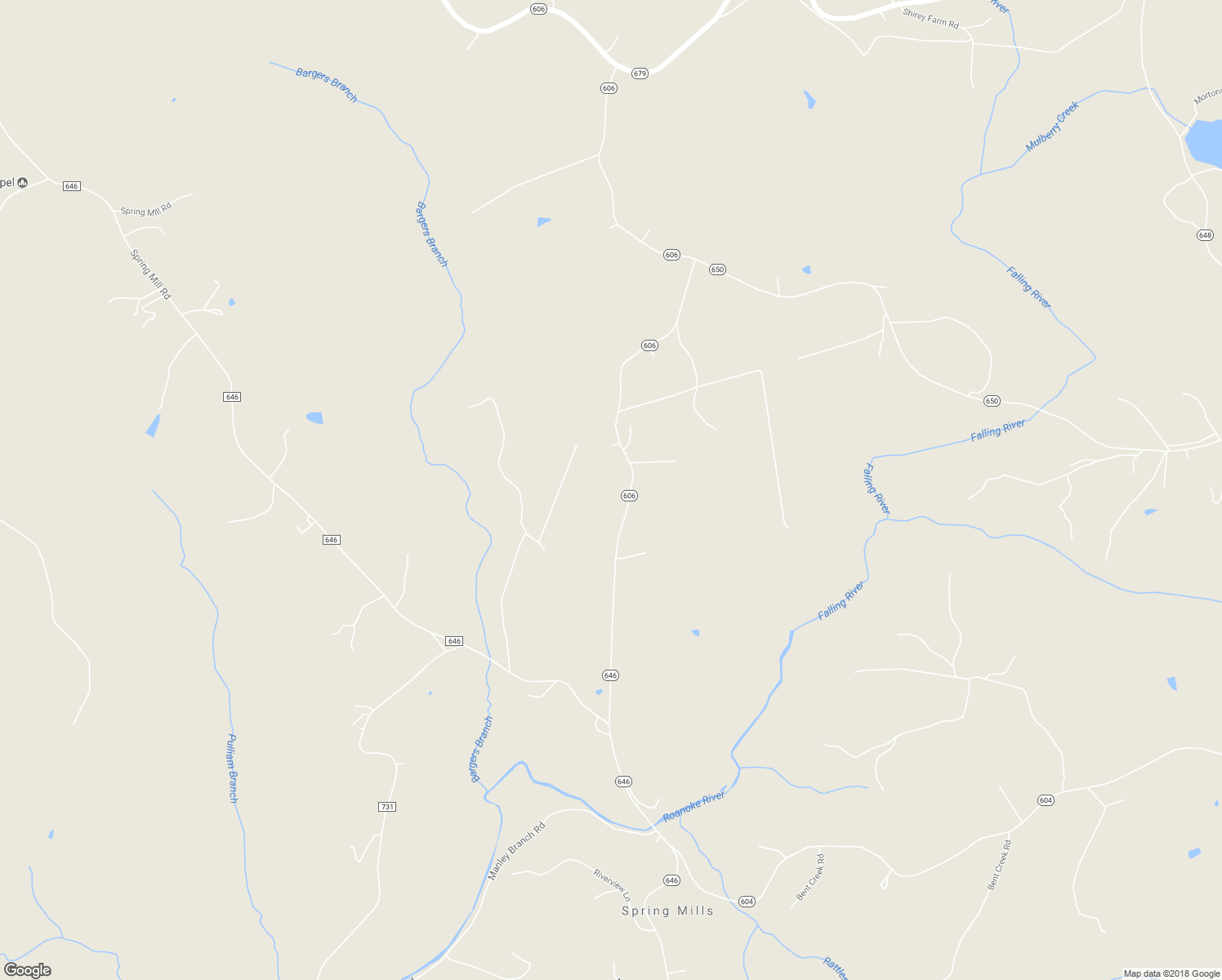 map of restaurants, bars, coffee shops, grocery stores, and more near 10267 New Chapel Road in Spout Spring