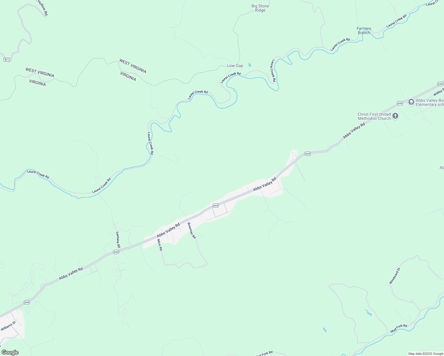 map of restaurants, bars, coffee shops, grocery stores, and more near 5829 Abbs Valley Road in Bluefield