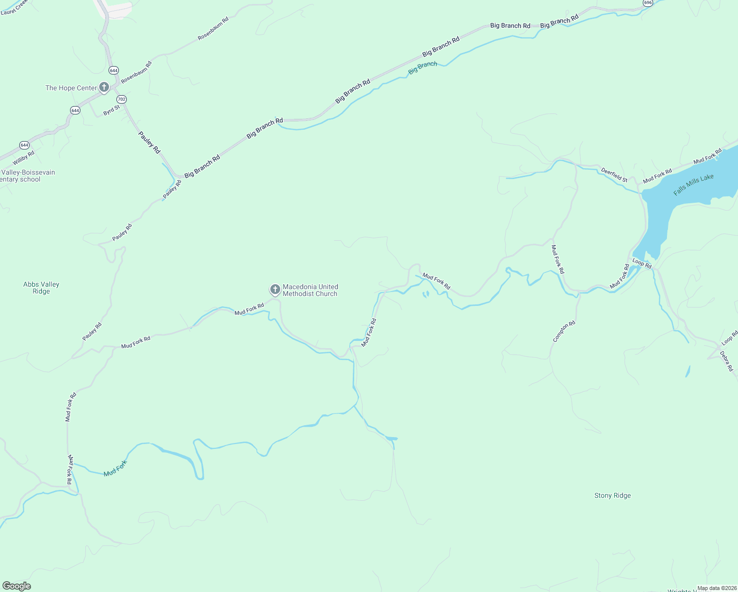 map of restaurants, bars, coffee shops, grocery stores, and more near 12645 Mud Fork Road in Falls Mills