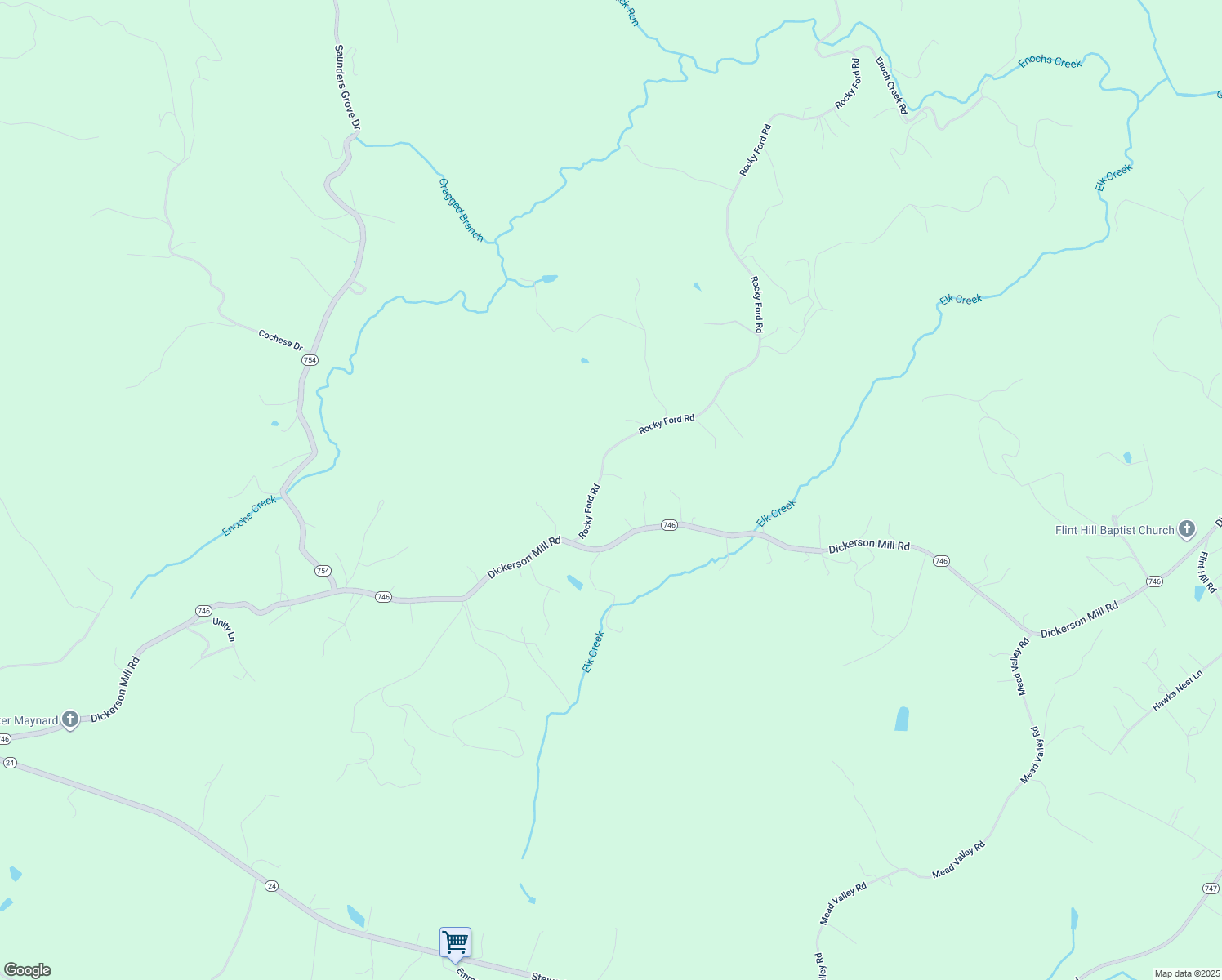 map of restaurants, bars, coffee shops, grocery stores, and more near 9510 Rocky Ford Road in Moneta