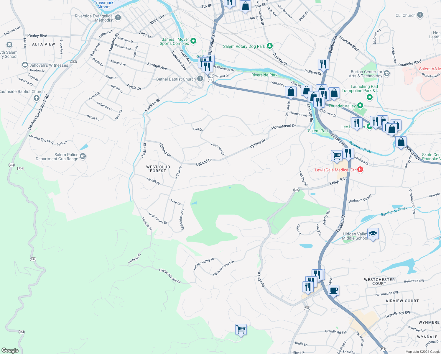 map of restaurants, bars, coffee shops, grocery stores, and more near 178 Forest Drive in Salem