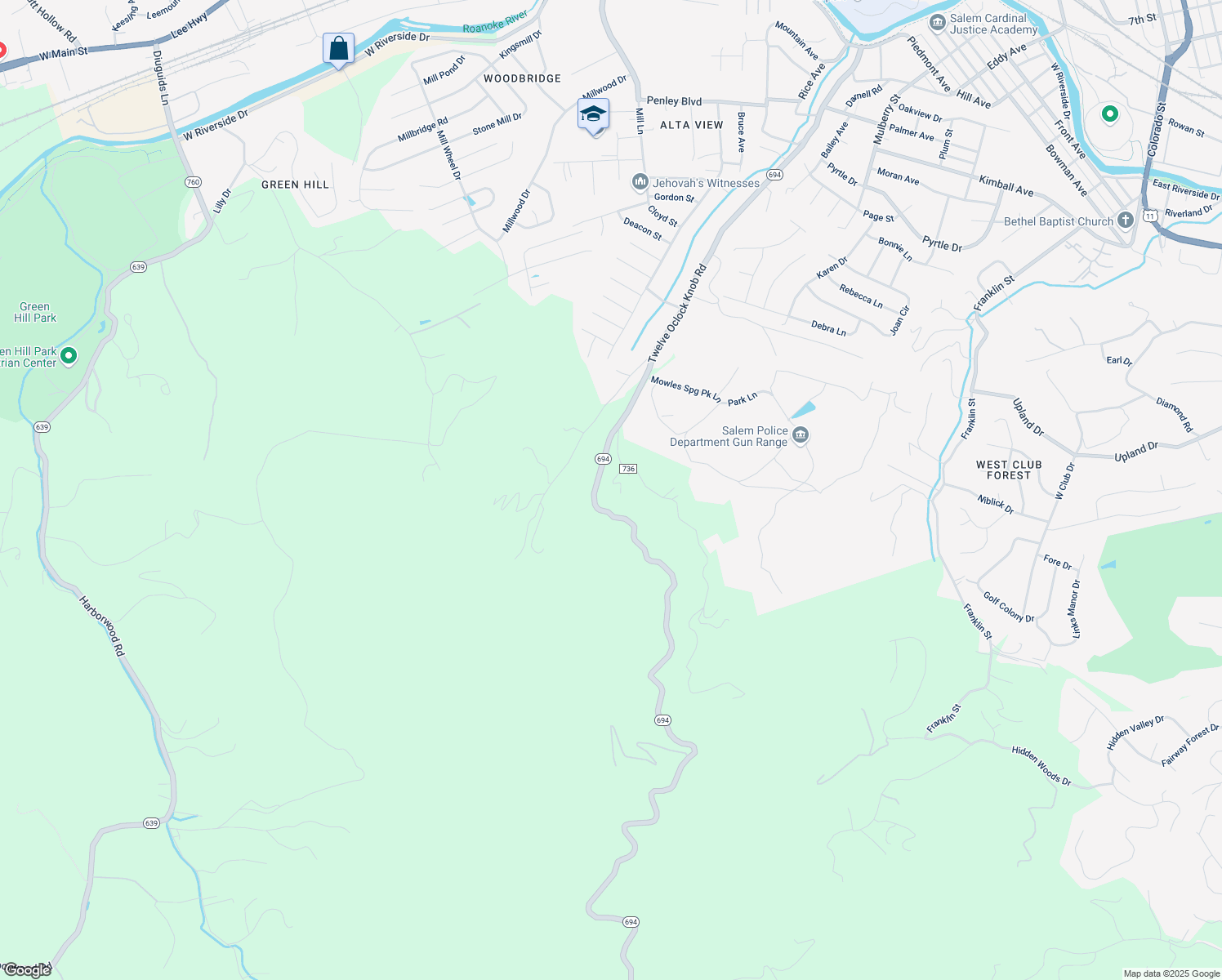 map of restaurants, bars, coffee shops, grocery stores, and more near 3114 12 Oclock Knob Rd in Salem