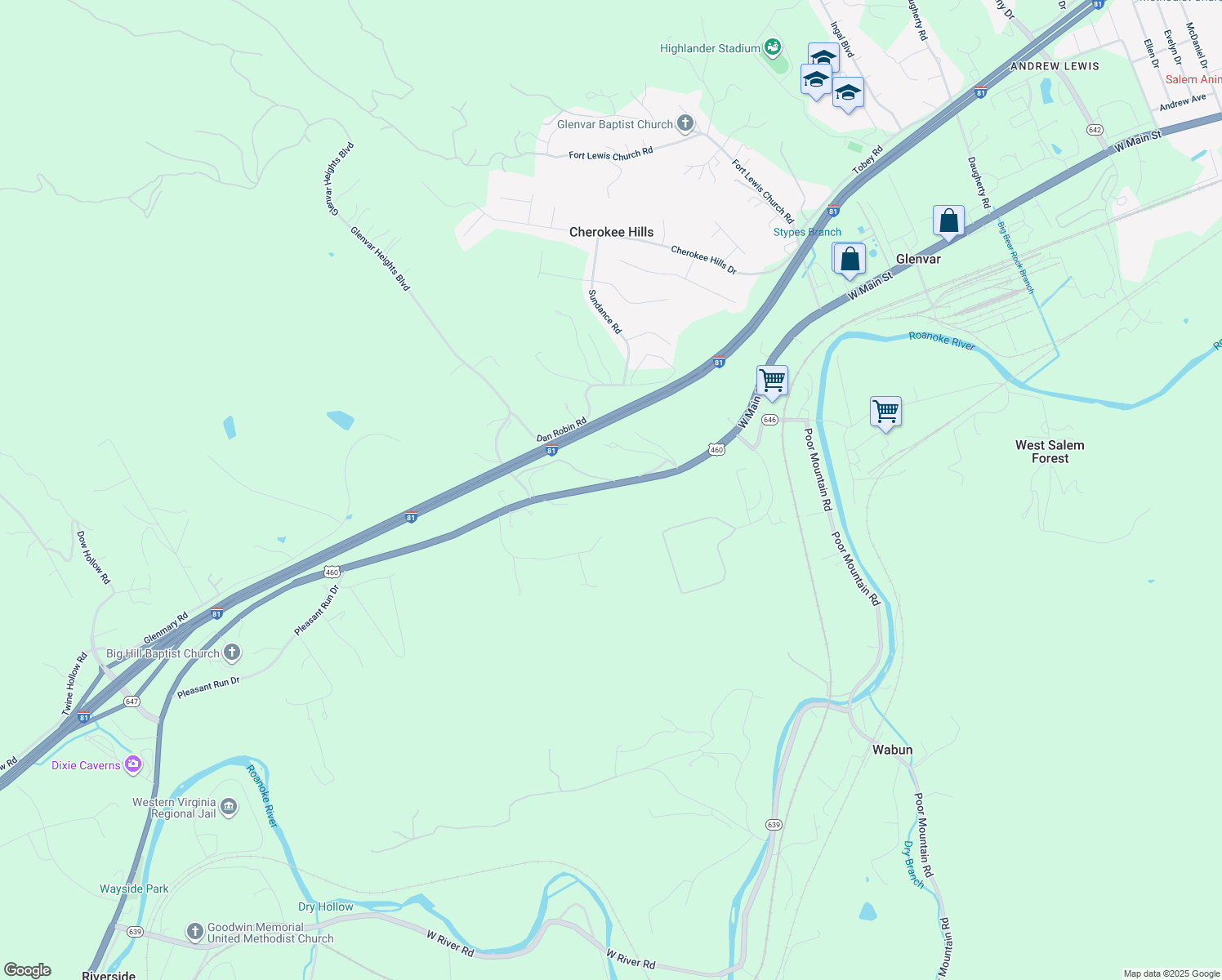 map of restaurants, bars, coffee shops, grocery stores, and more near 4800 West Main Street in Salem