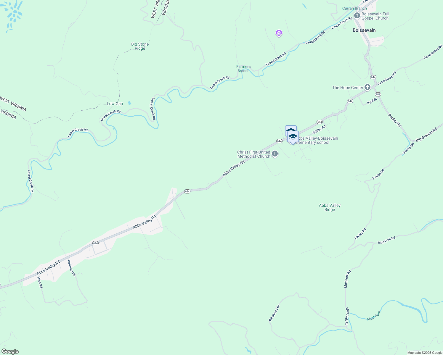map of restaurants, bars, coffee shops, grocery stores, and more near 7006 Abbs Valley Road in Bluefield
