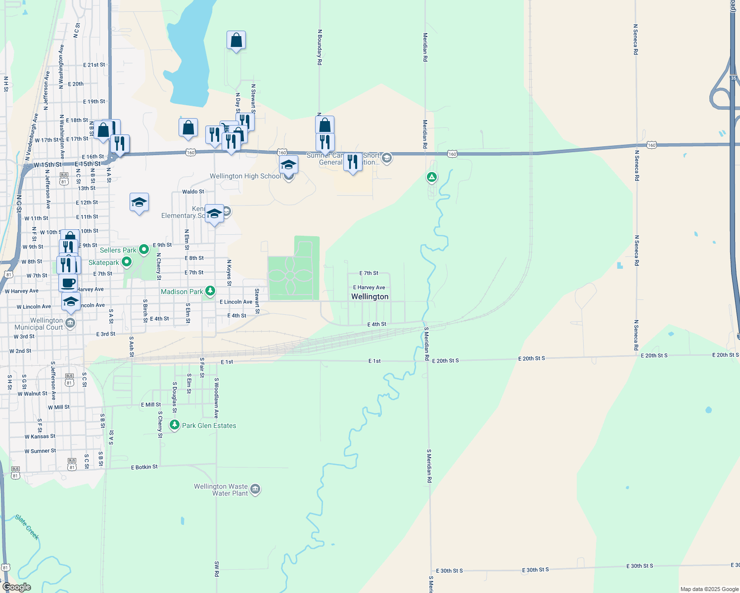 map of restaurants, bars, coffee shops, grocery stores, and more near in Wellington