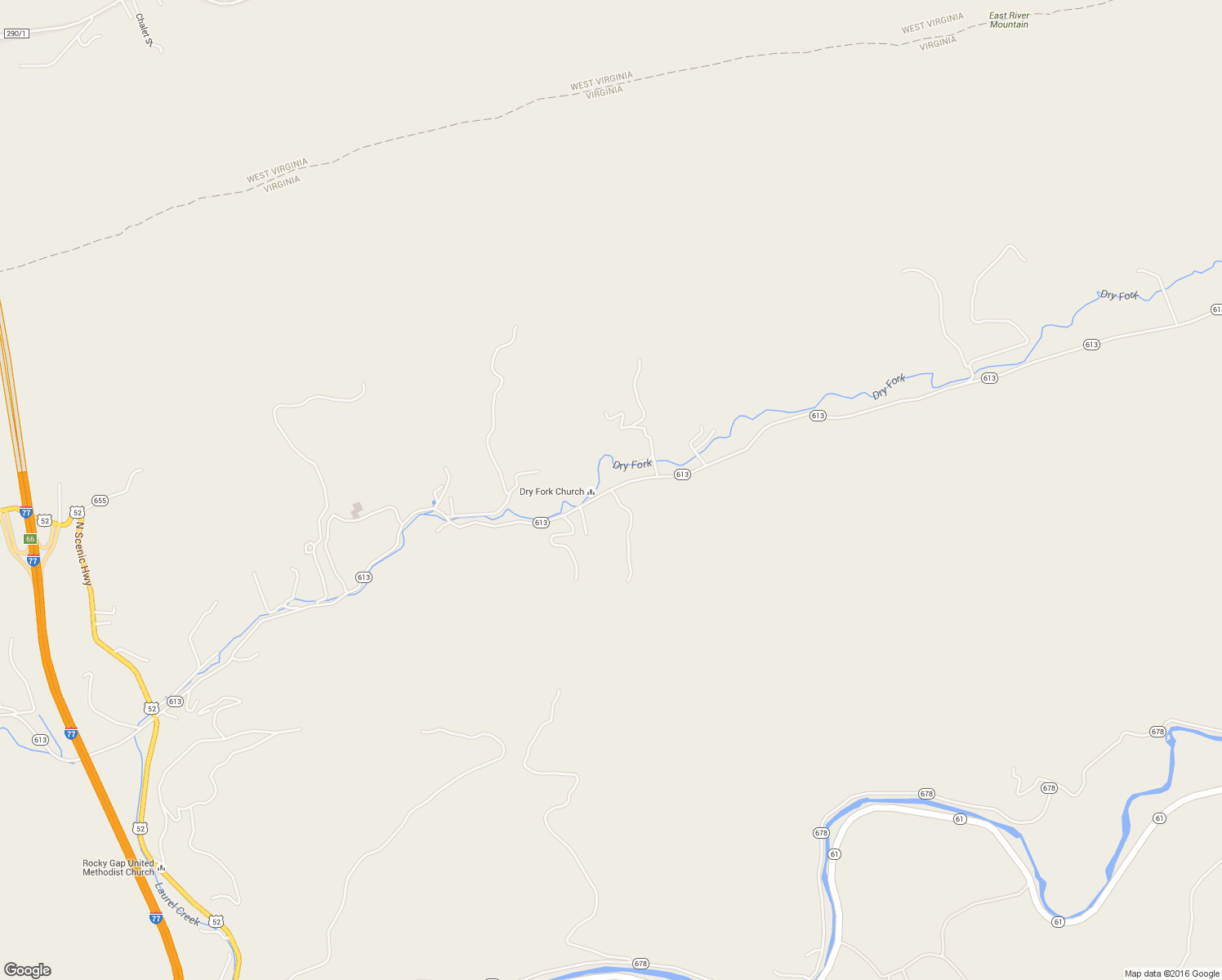 map of restaurants, bars, coffee shops, grocery stores, and more near State Route 613 in Rocky Gap