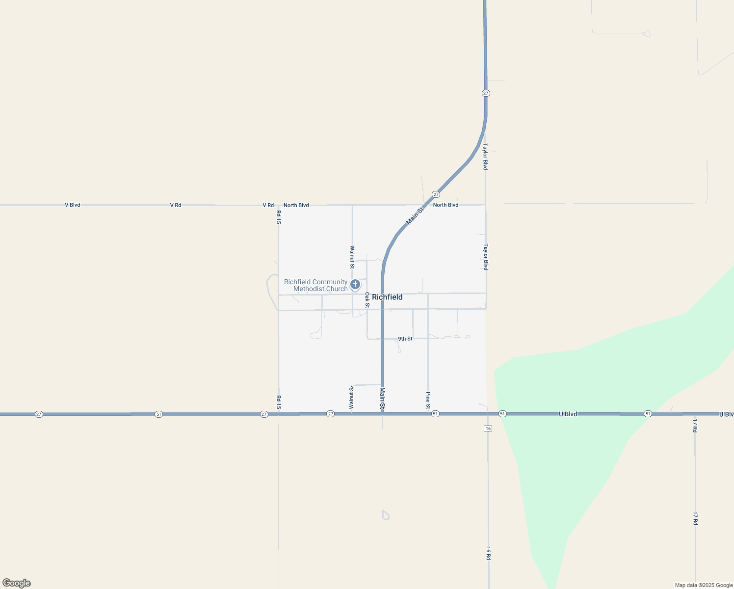 map of restaurants, bars, coffee shops, grocery stores, and more near Oak Street in Richfield