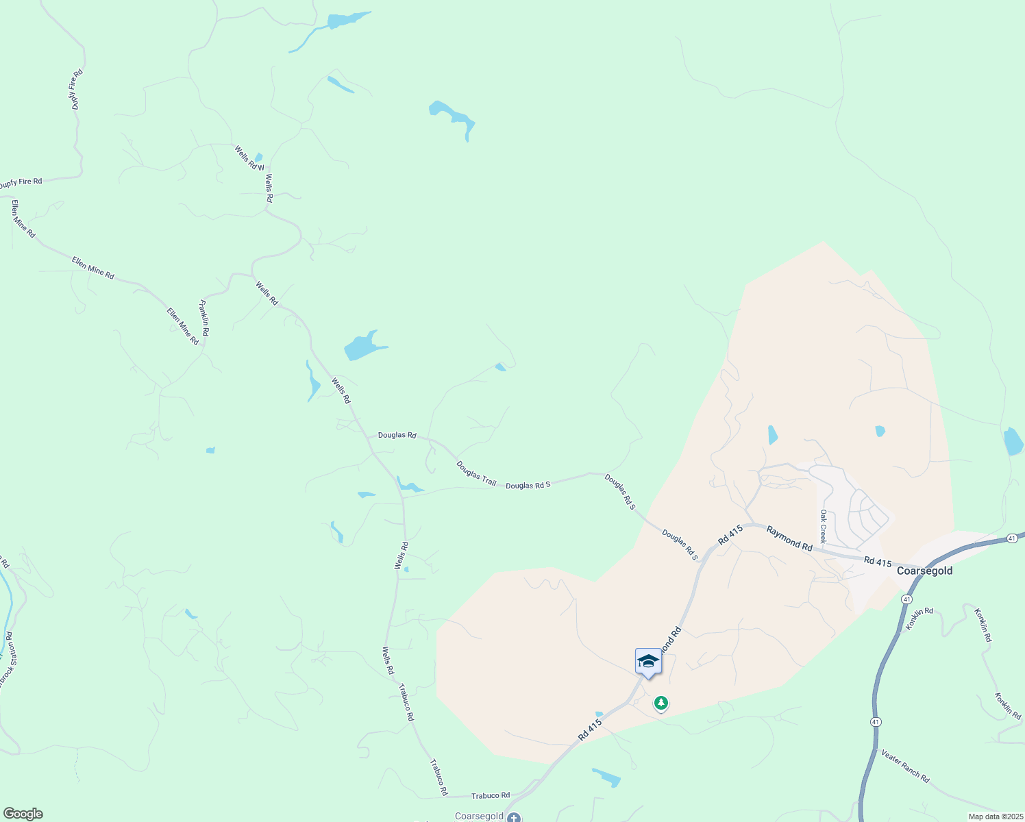 map of restaurants, bars, coffee shops, grocery stores, and more near 35825 Douglas Trail in Coarsegold