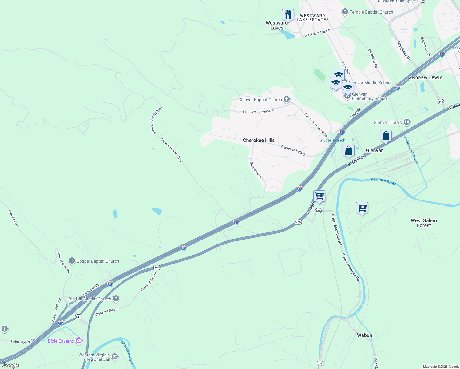 map of restaurants, bars, coffee shops, grocery stores, and more near 4975 Dan Robin Road in Salem