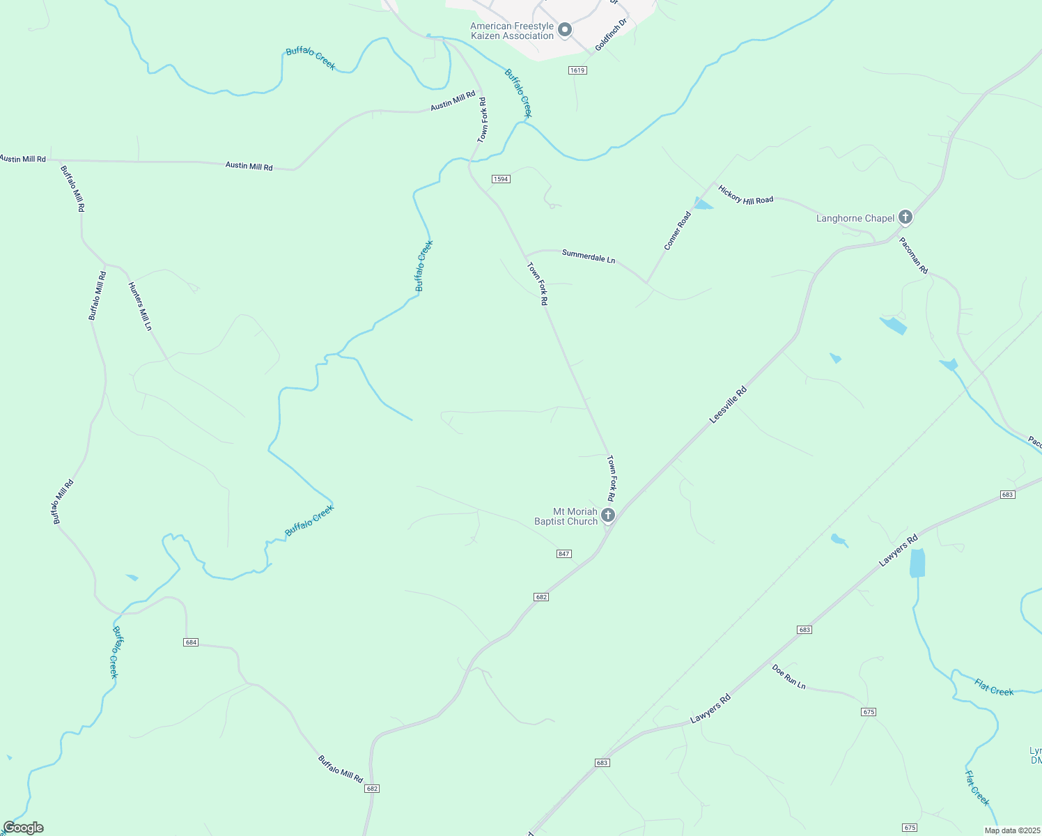 map of restaurants, bars, coffee shops, grocery stores, and more near 540 Town Fork Road in Evington