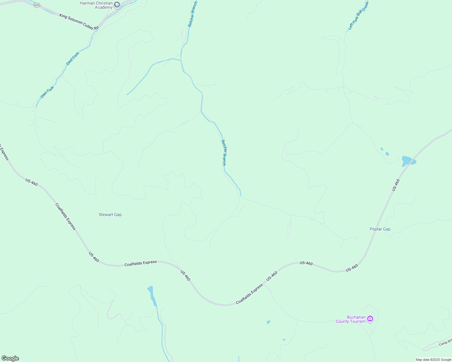 map of restaurants, bars, coffee shops, grocery stores, and more near 2602 Belchers Fork Road in Grundy