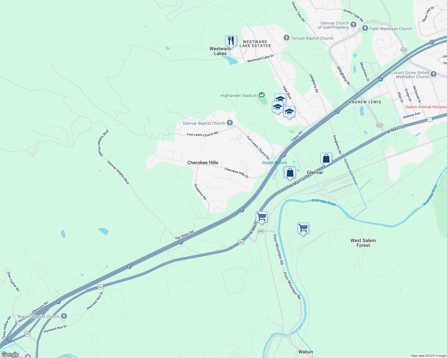 map of restaurants, bars, coffee shops, grocery stores, and more near 4918 Warrior Drive in Salem